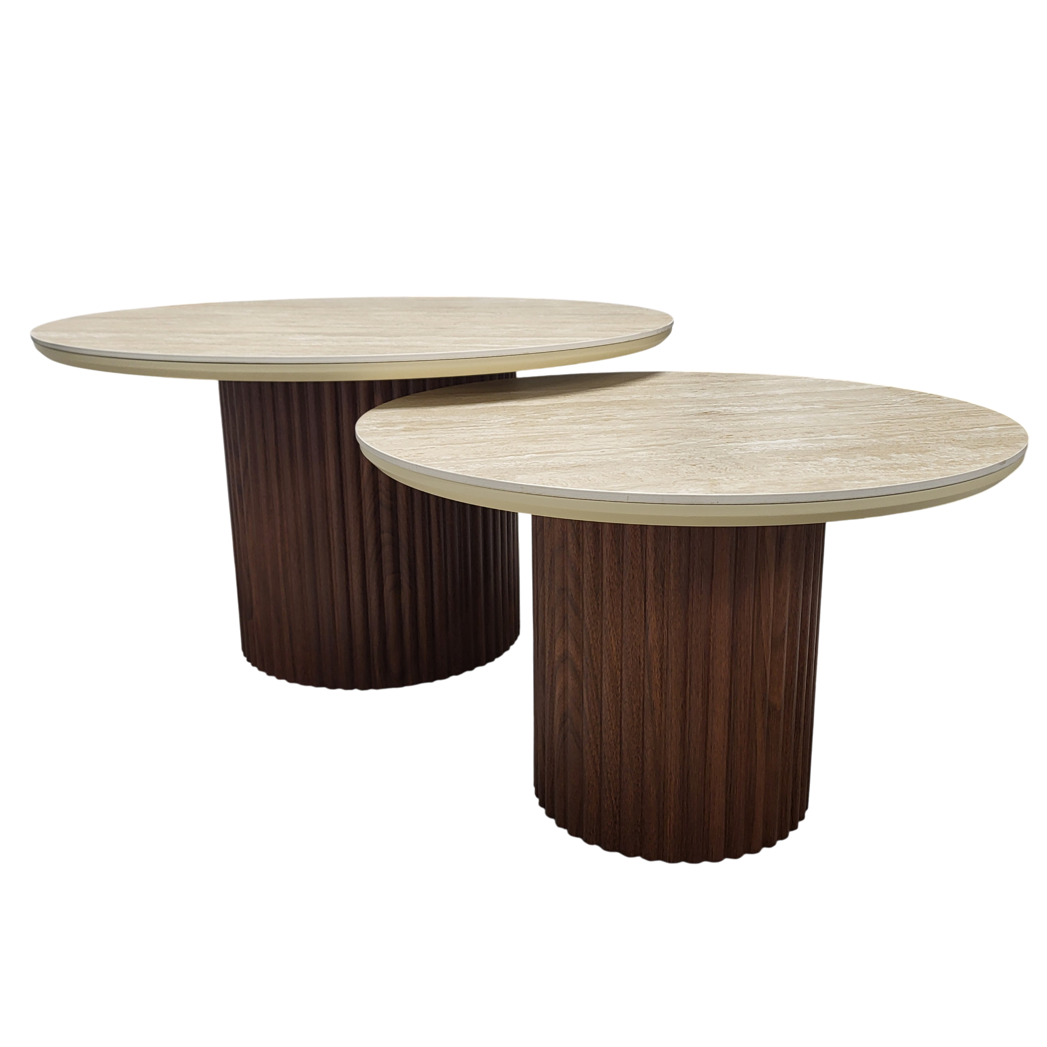 Table basse gigogne duo Pila en noyer et travertin céramique SKU 26