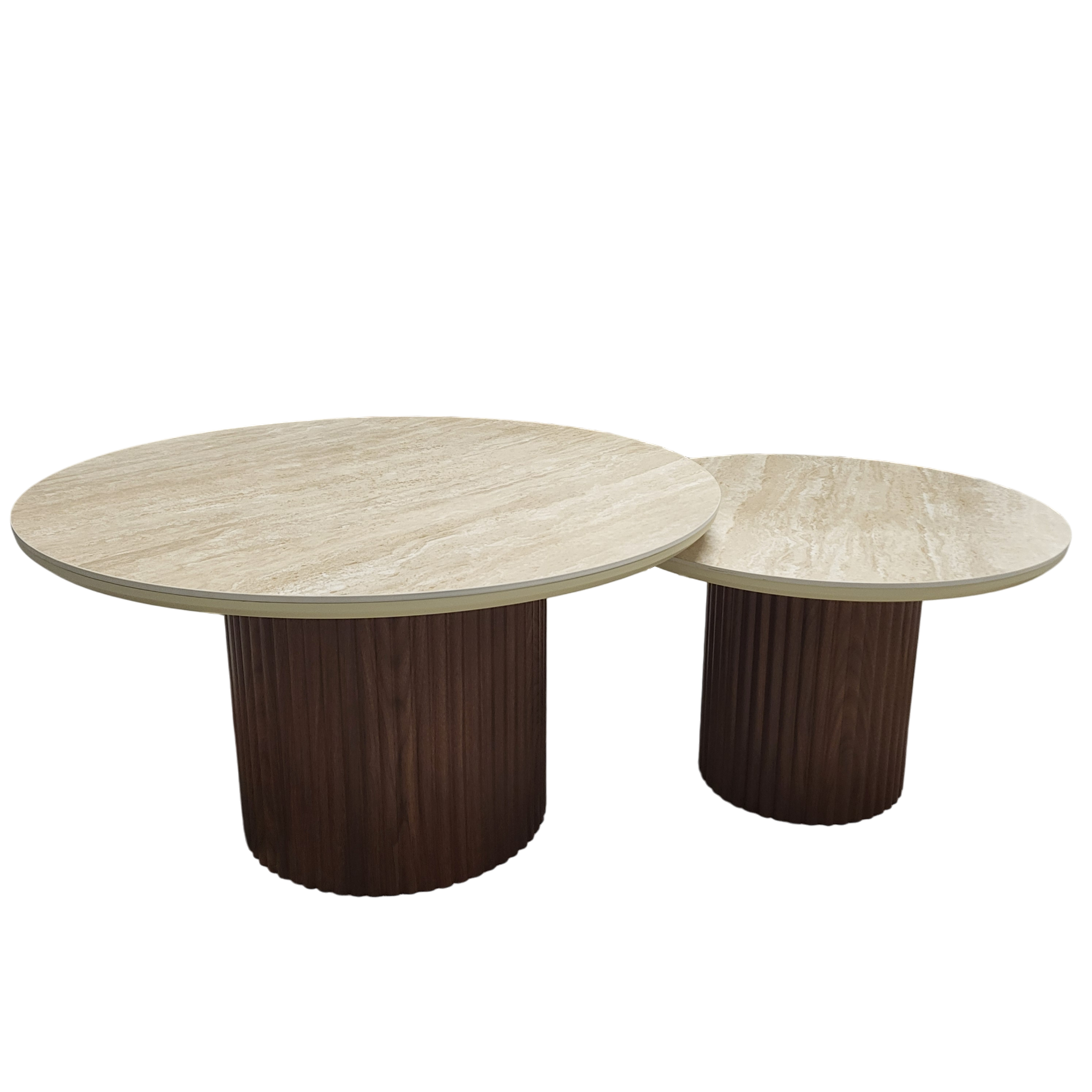 Table basse gigogne duo Pila en noyer et travertin céramique SKU 26