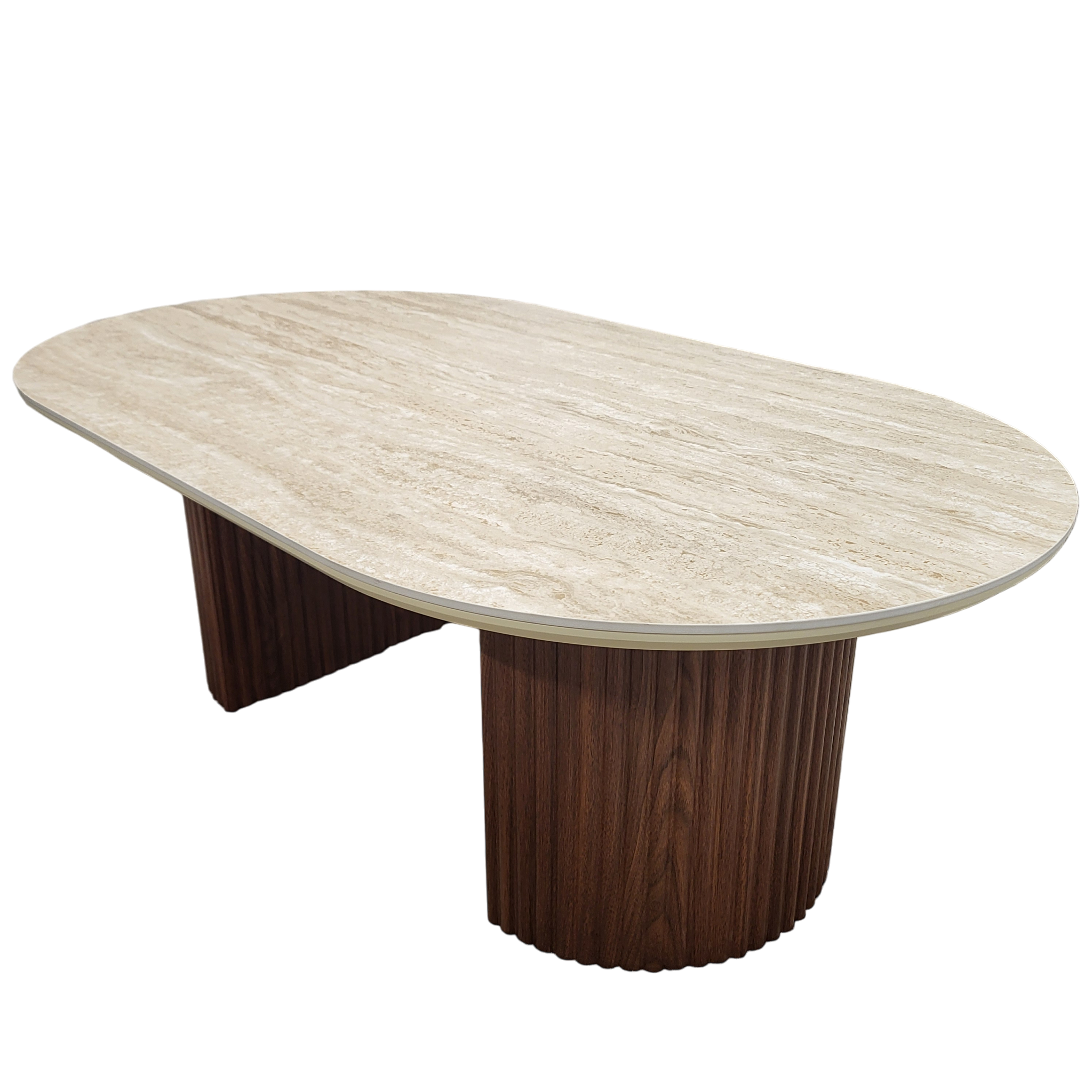 Table basse CALYPSO en céramique effet travertin et bois noyer – 120 cm sku 25