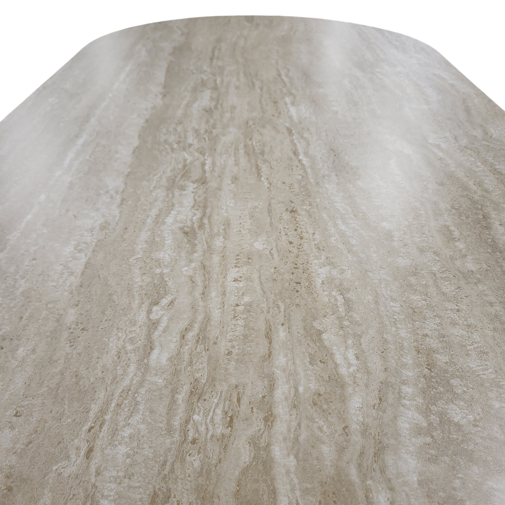 Table à manger CALYPSO plateau en céramique effet travertin - Pieds noyer sku 24.