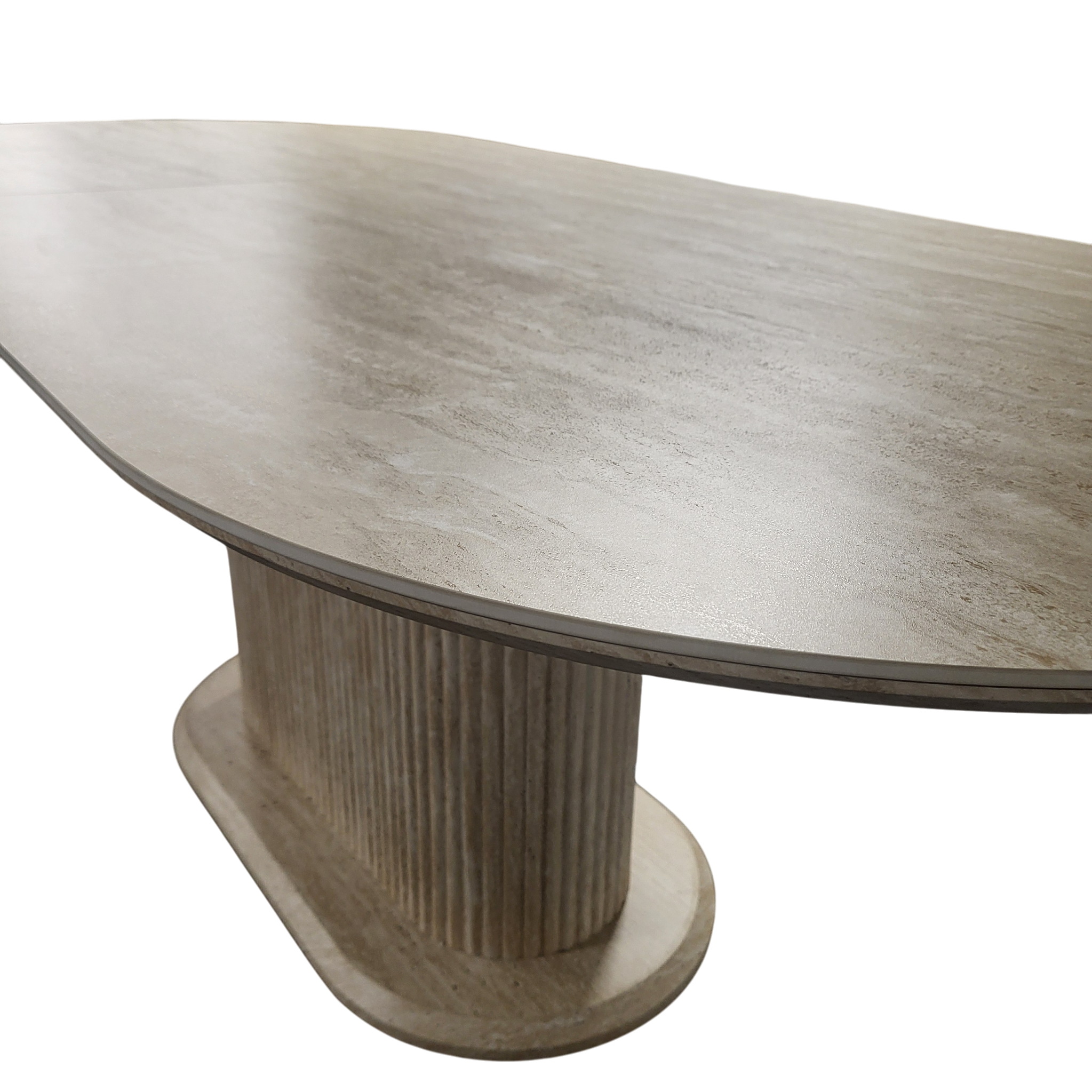 Table à manger rallonge VANESSA plateau céramique effet travertin - Pied central - 160 à 200 cm REF 21