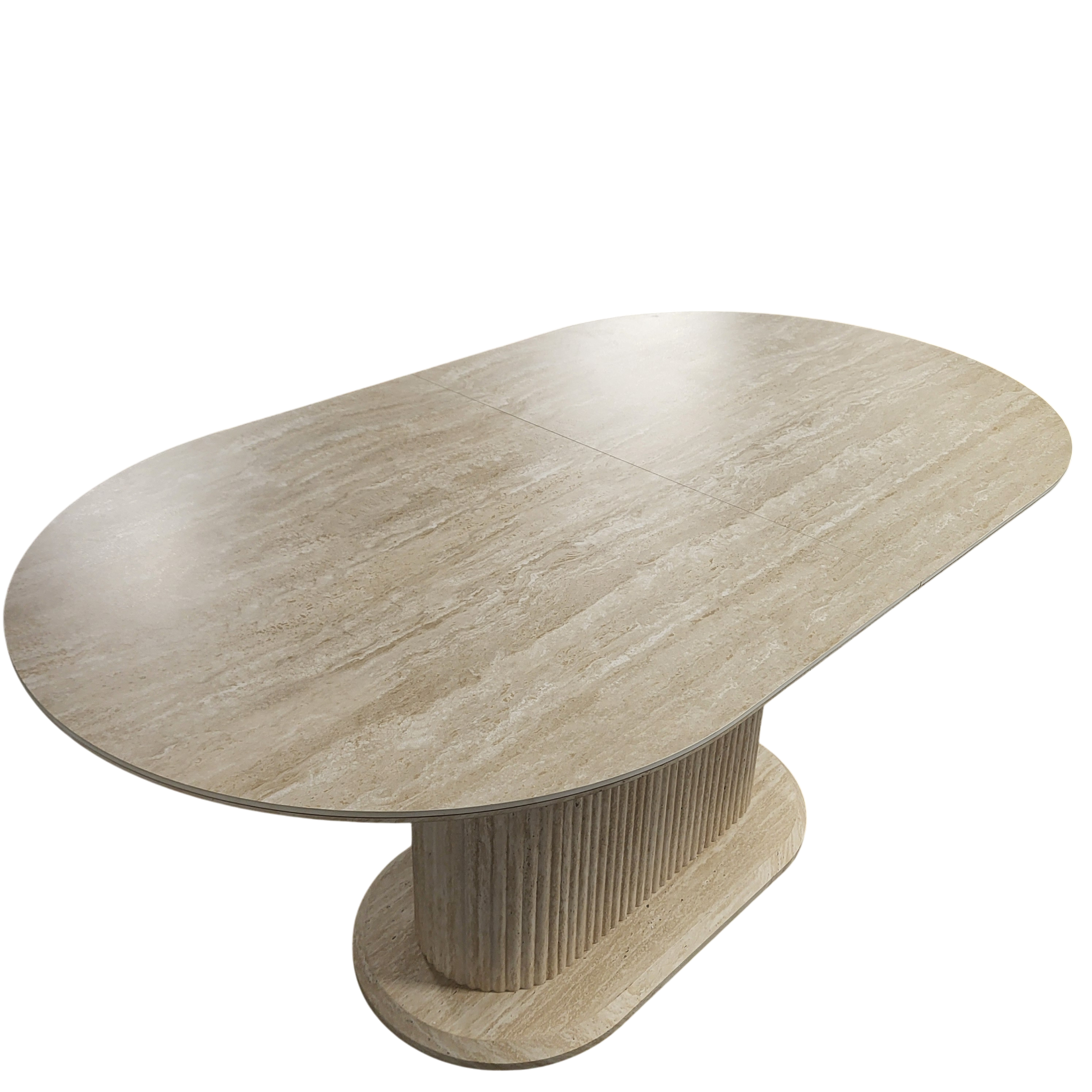 Table à manger rallonge VANESSA plateau céramique effet travertin - Pied central - 160 à 200 cm REF 21