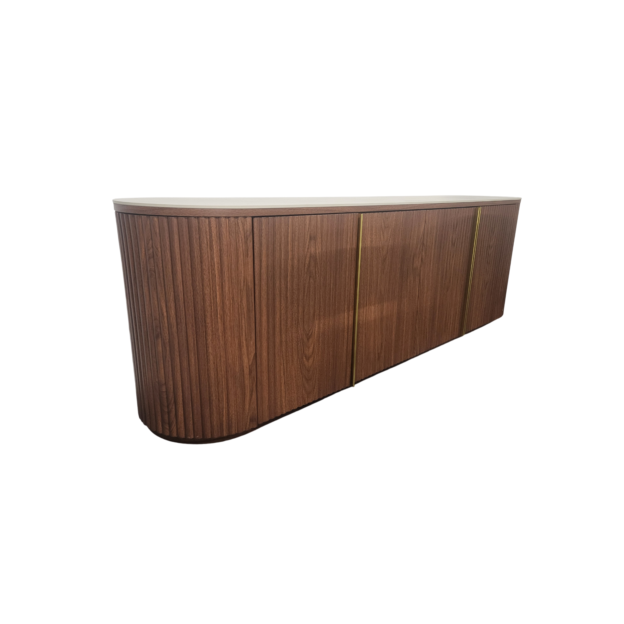 Meuble TV de rangement CALYPSO en noyer - Plateau en céramique effet travertin - 180 cm REF 56.