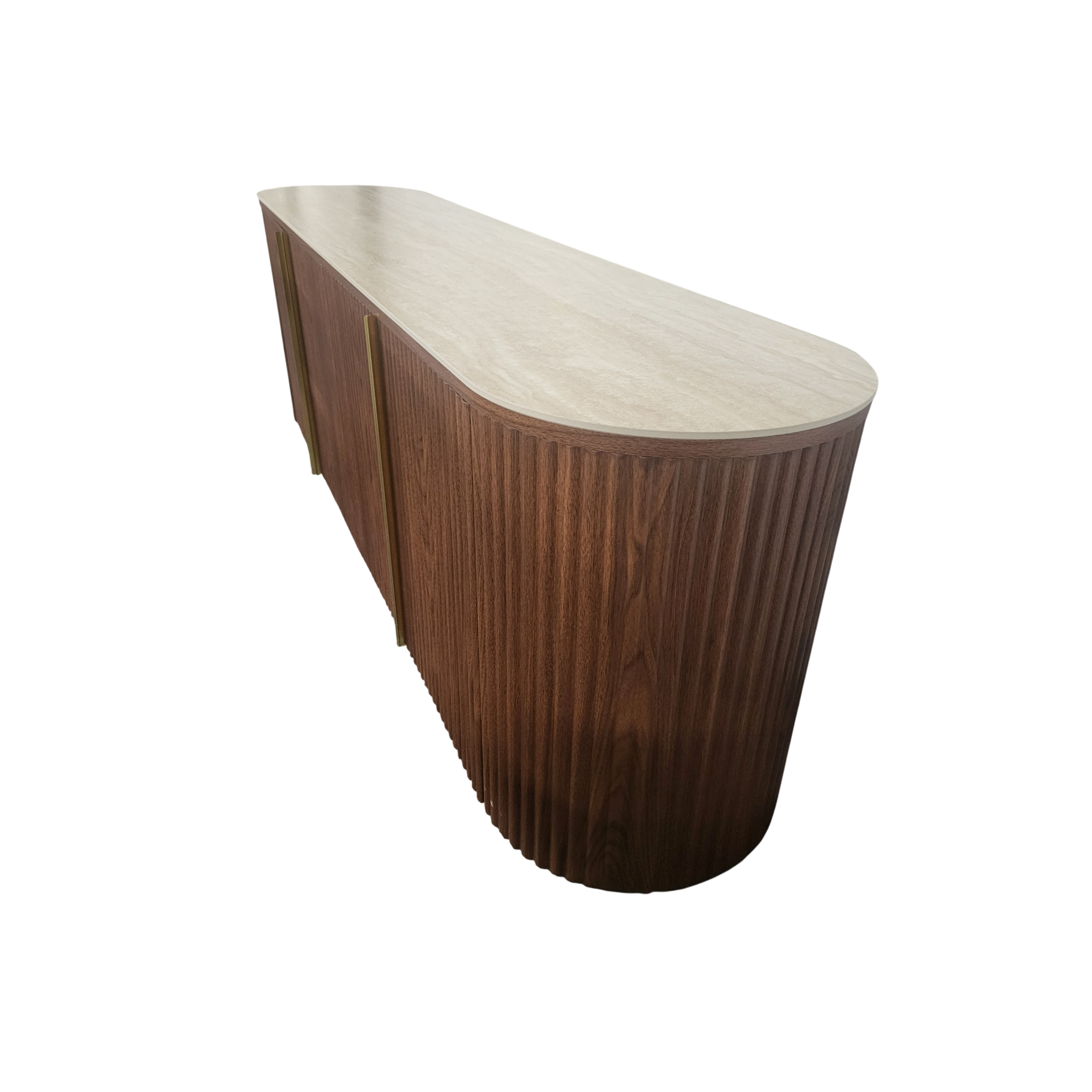Meuble TV de rangement CALYPSO en noyer - Plateau en céramique effet travertin - 180 cm REF 56.
