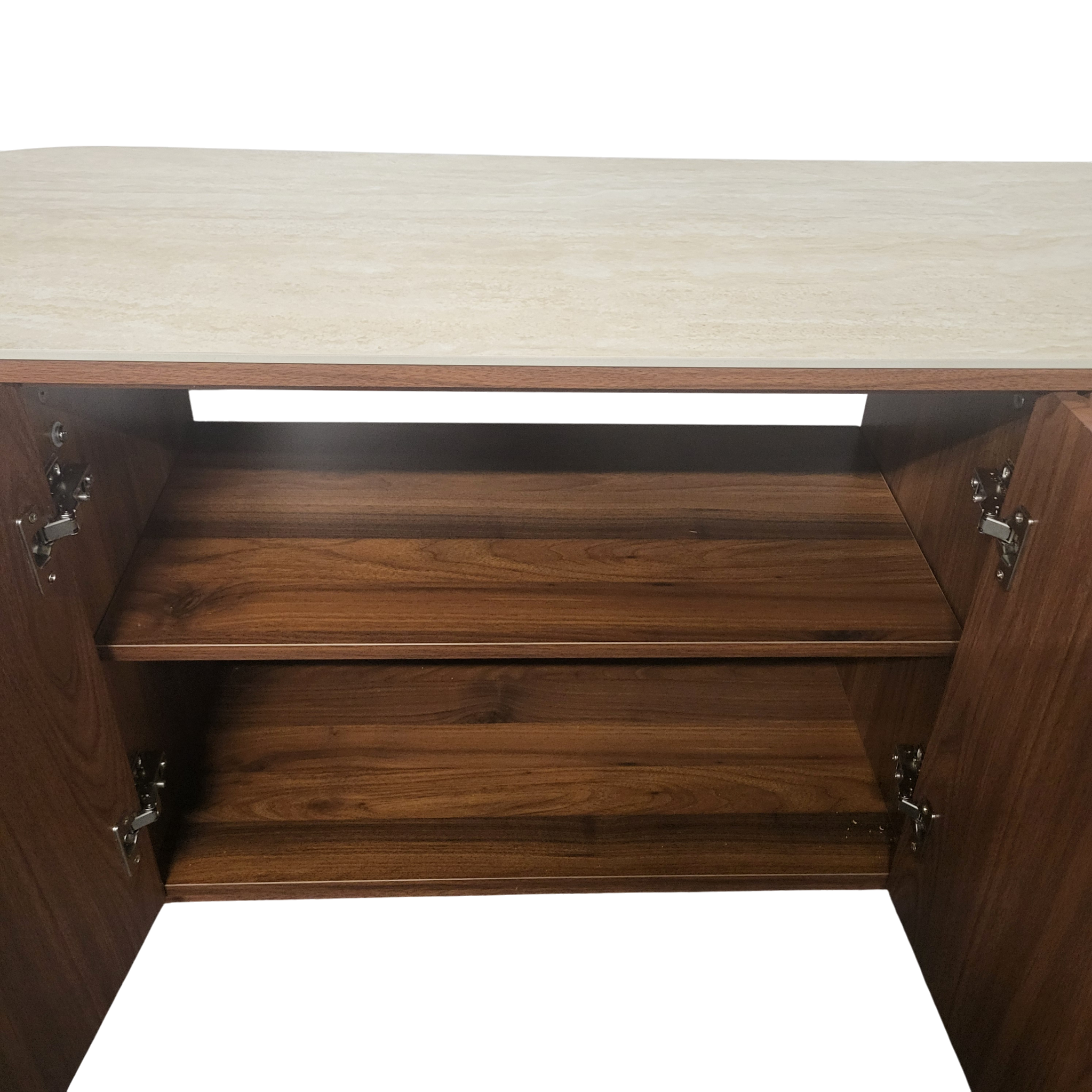 Meuble TV de rangement CALYPSO en noyer - Plateau en céramique effet travertin - 180 cm REF 56.