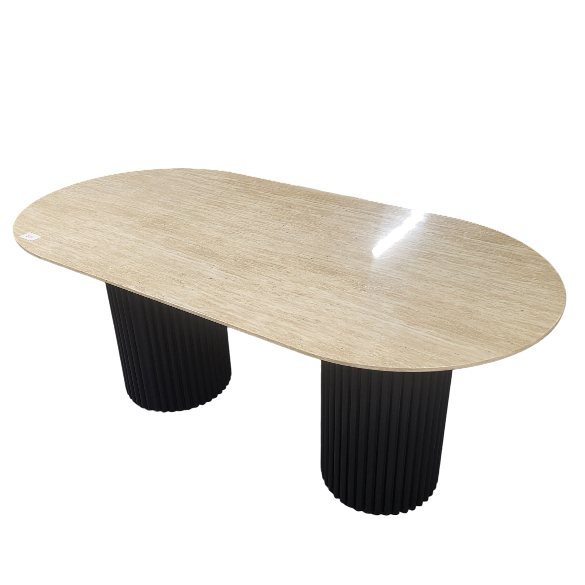 Table à manger Keysha – Métal noir & céramique effet travertin SKU 101