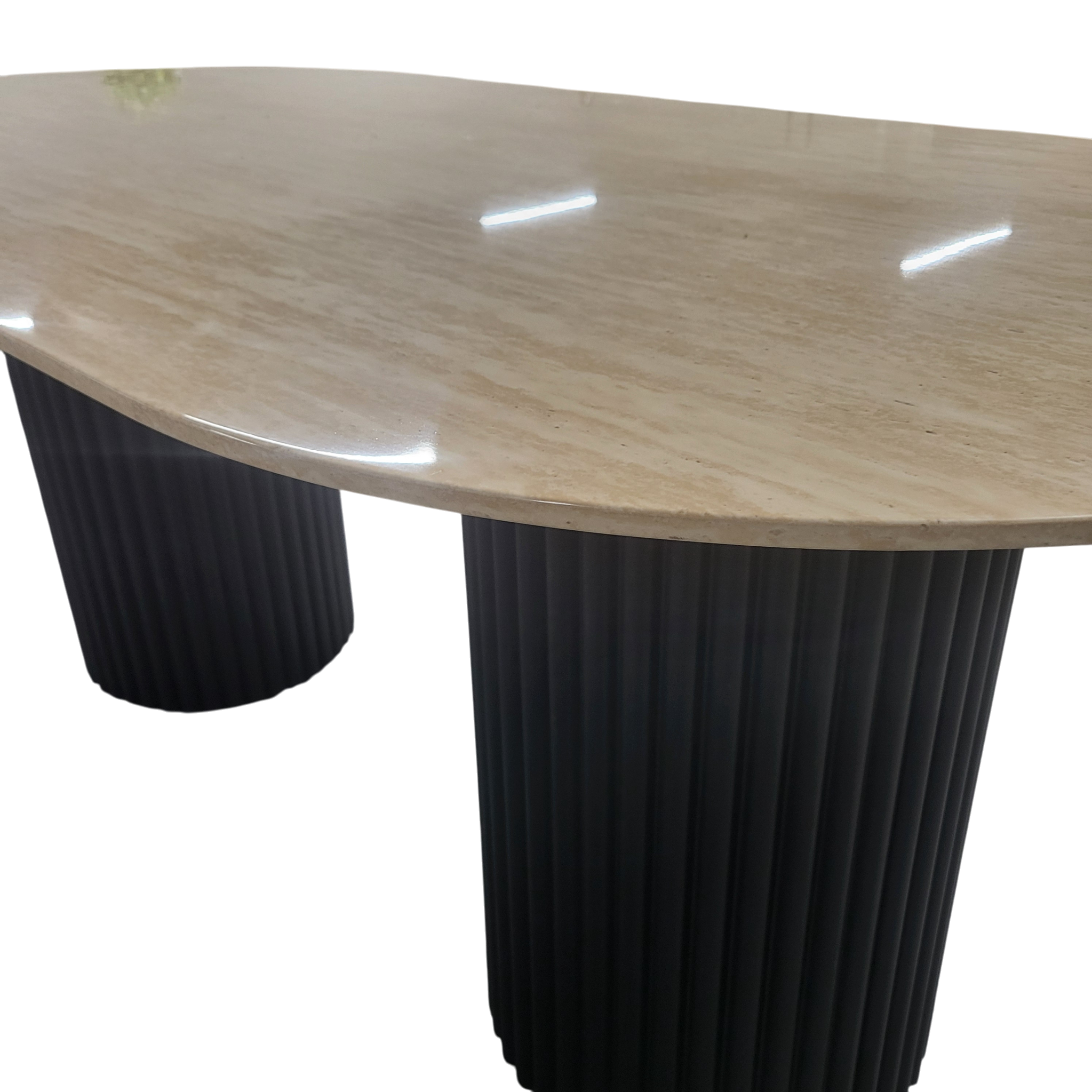 Table à manger Keysha – Métal noir & céramique effet travertin SKU 101