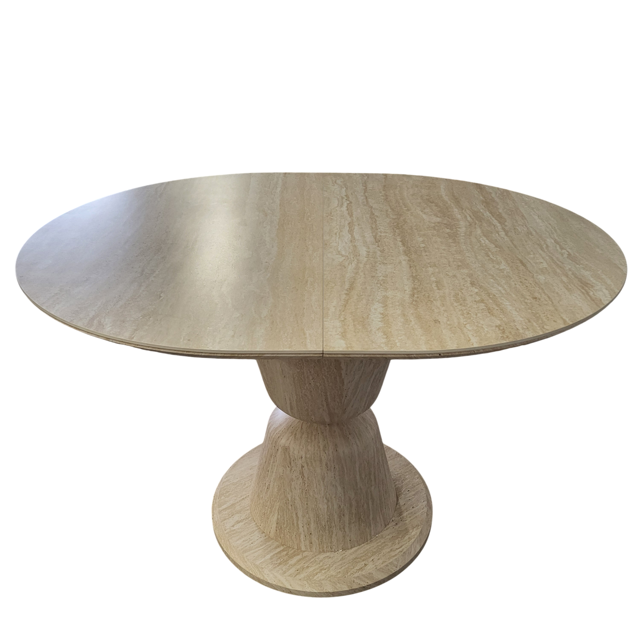 Table à manger rallonge Camille – Plateau céramique effet travertin & pied central