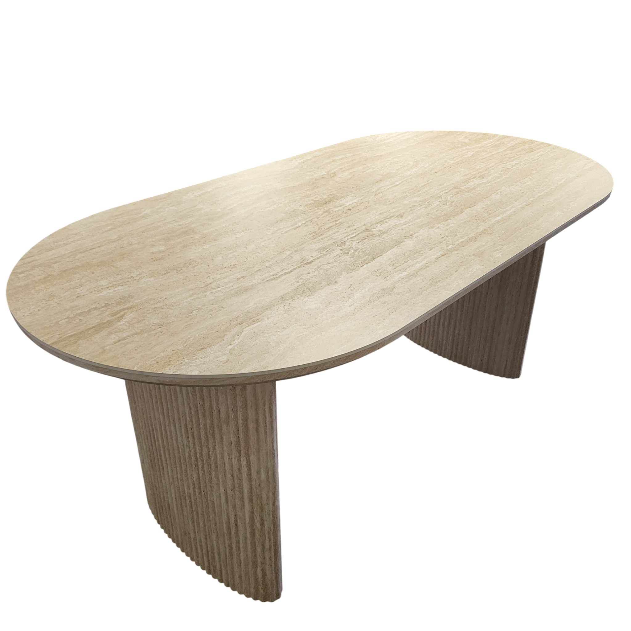 Table à manger JOSEPHINE plateau en céramique effet travertin - 180 cm + 4x Chaises HERA Taupe - Pieds en bois de chêne