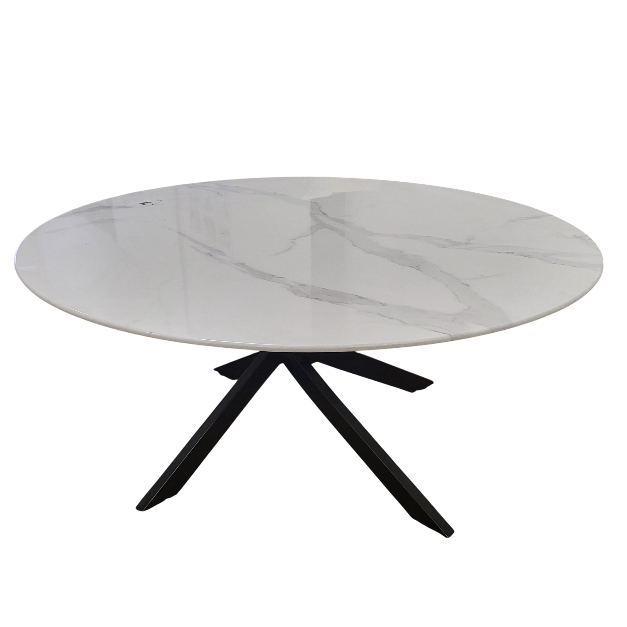 Table basse ronde OLIVIA avec plateau marbre blanc et gris - Pieds noir REF 12