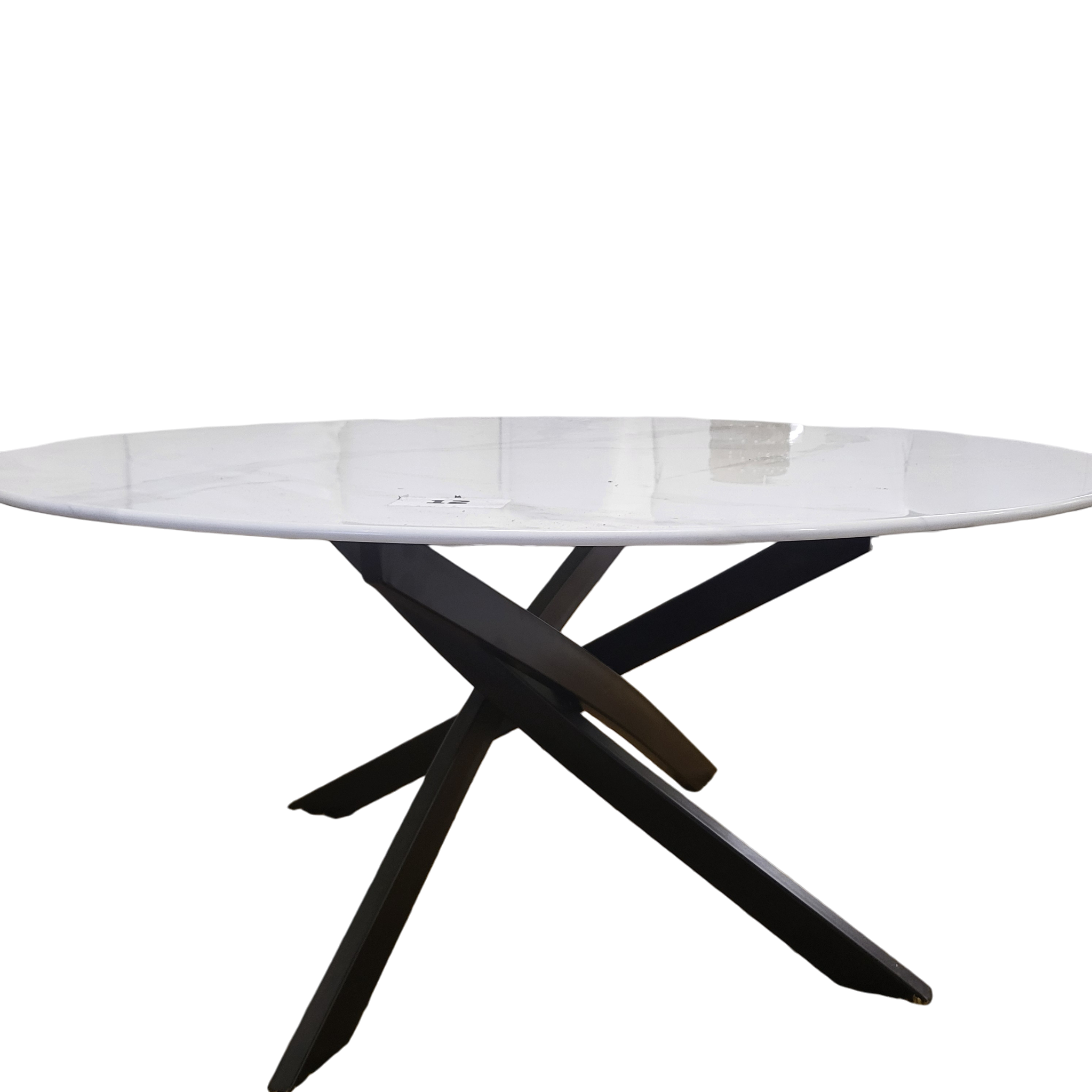 Table basse ronde OLIVIA avec plateau marbre blanc et gris - Pieds noir sku 12