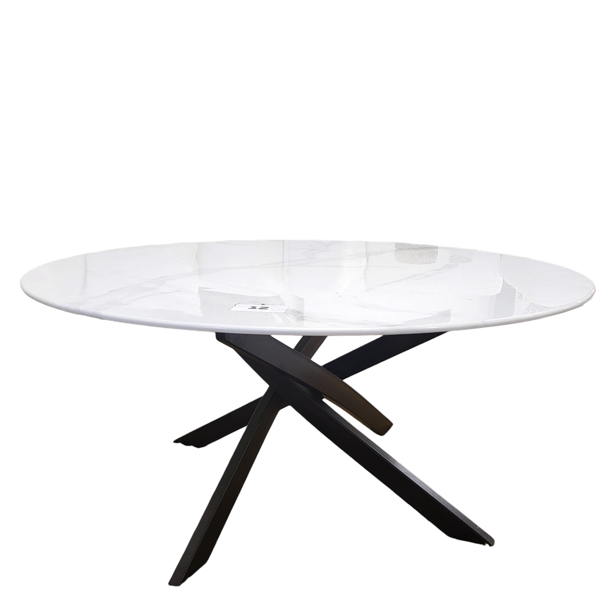 Table basse ronde OLIVIA avec plateau marbre blanc et gris - Pieds noir sku 12