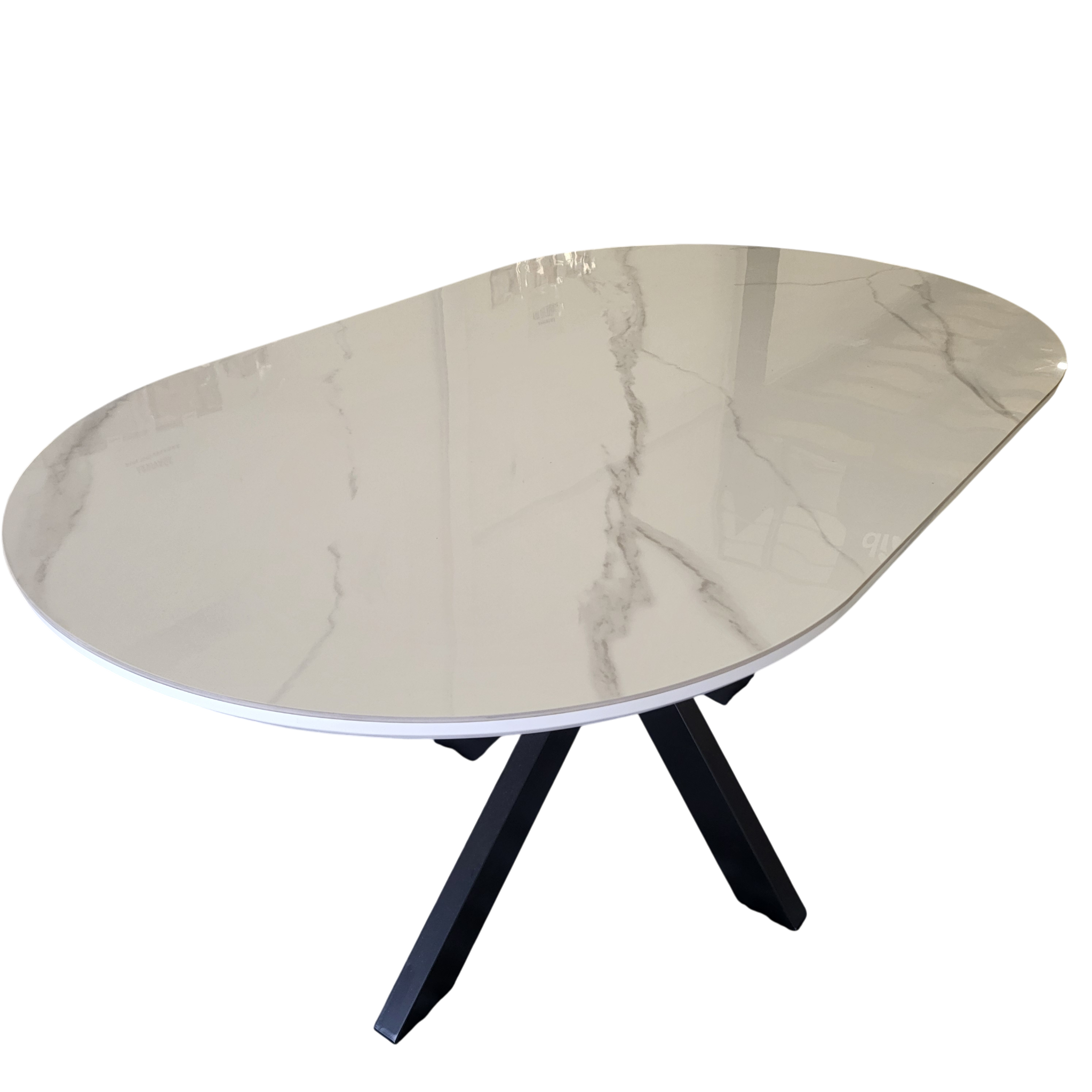 Table à manger OPHELIA plateau marbre blanc et gris - Pied central croisé noir - 180 cm sku 3