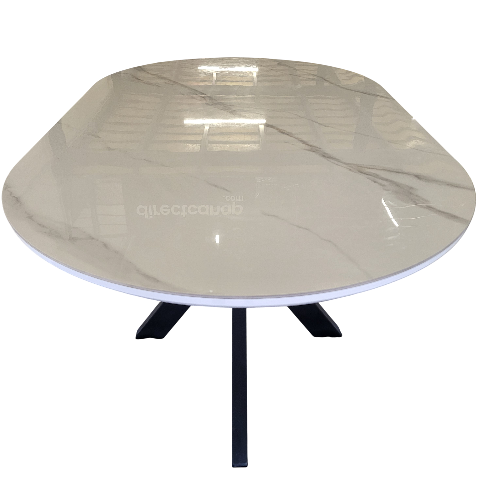 Table à manger OPHELIA plateau marbre blanc et gris - Pied central croisé noir - 180 cm sku 3