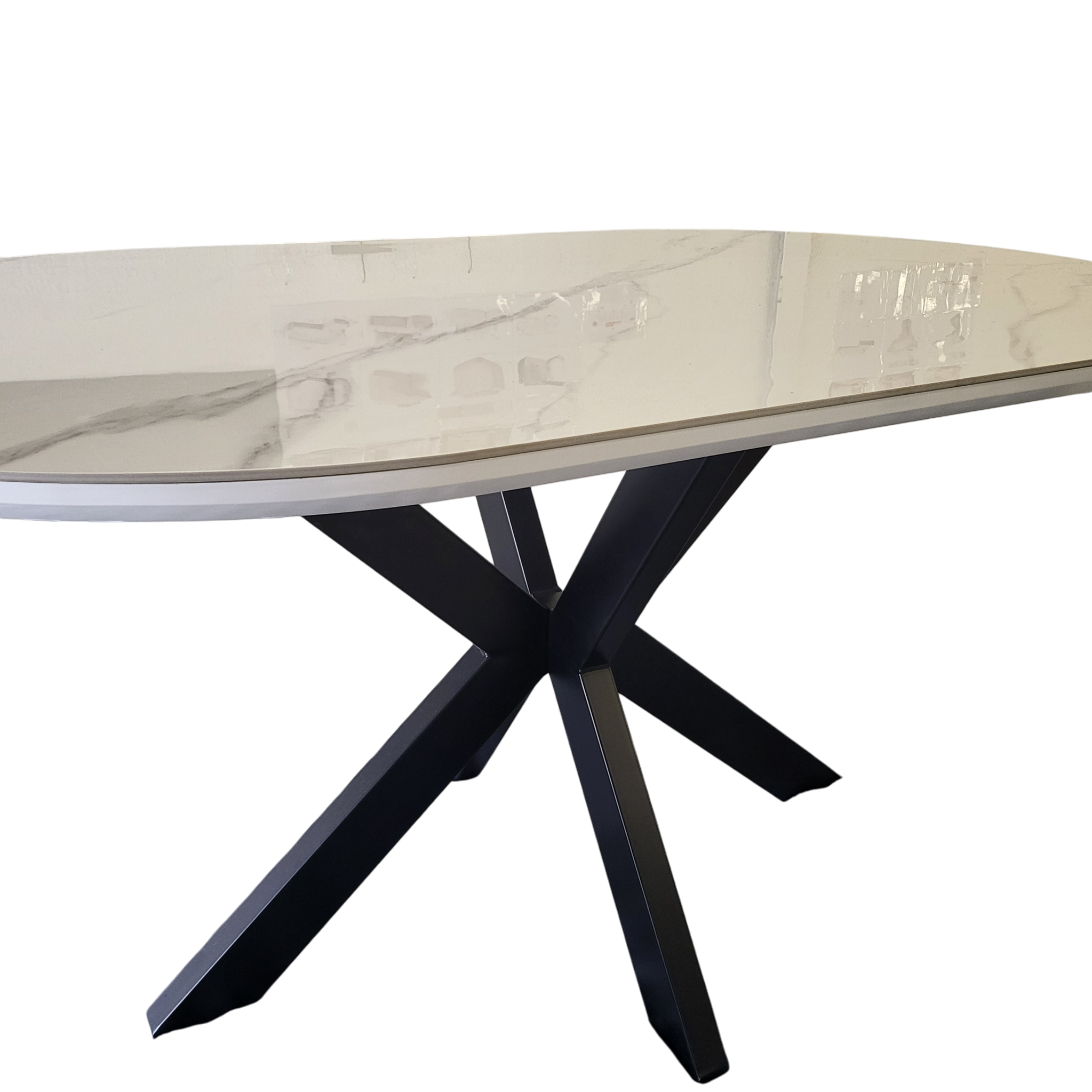 Table à manger OPHELIA plateau marbre blanc et gris - Pied central croisé noir - 180 cm sku 3
