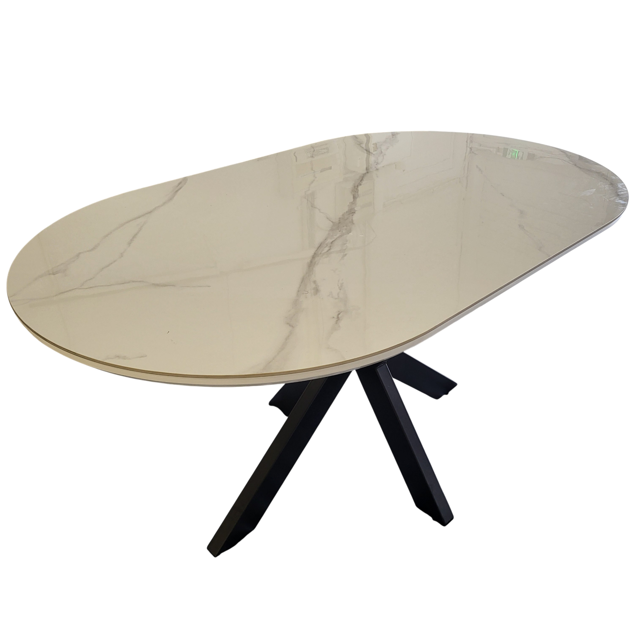 Table à manger OPHELIA plateau marbre blanc et gris - Pied central croisé noir - 180 cm sku 3