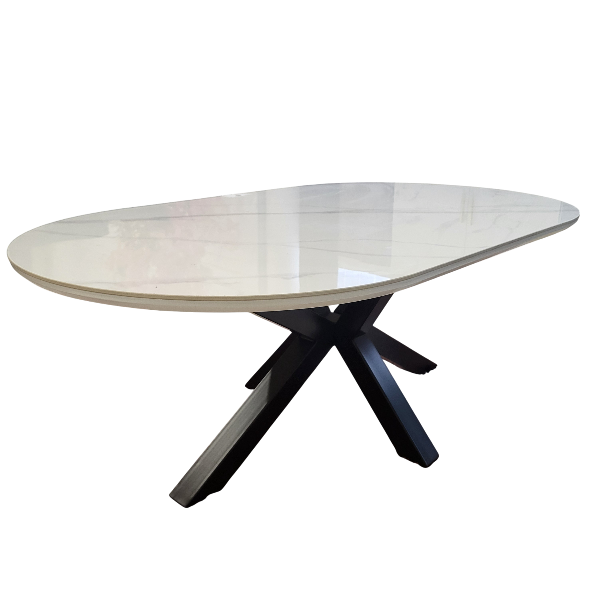 Table basse OPHELIA marbre blanc et gris - Pied croisé noir REF 5.