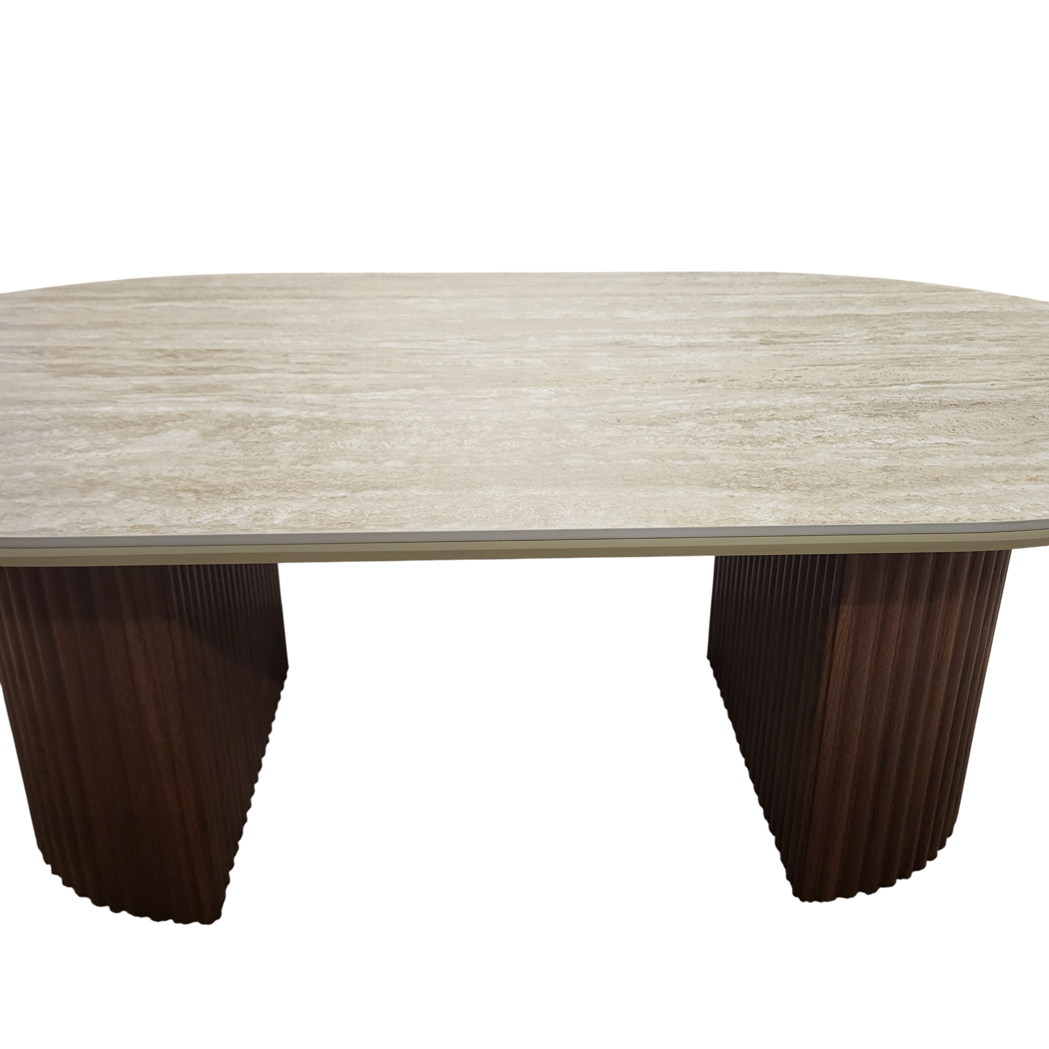 Table basse CALYPSO en céramique effet travertin et bois noyer – 120 cm sku 25