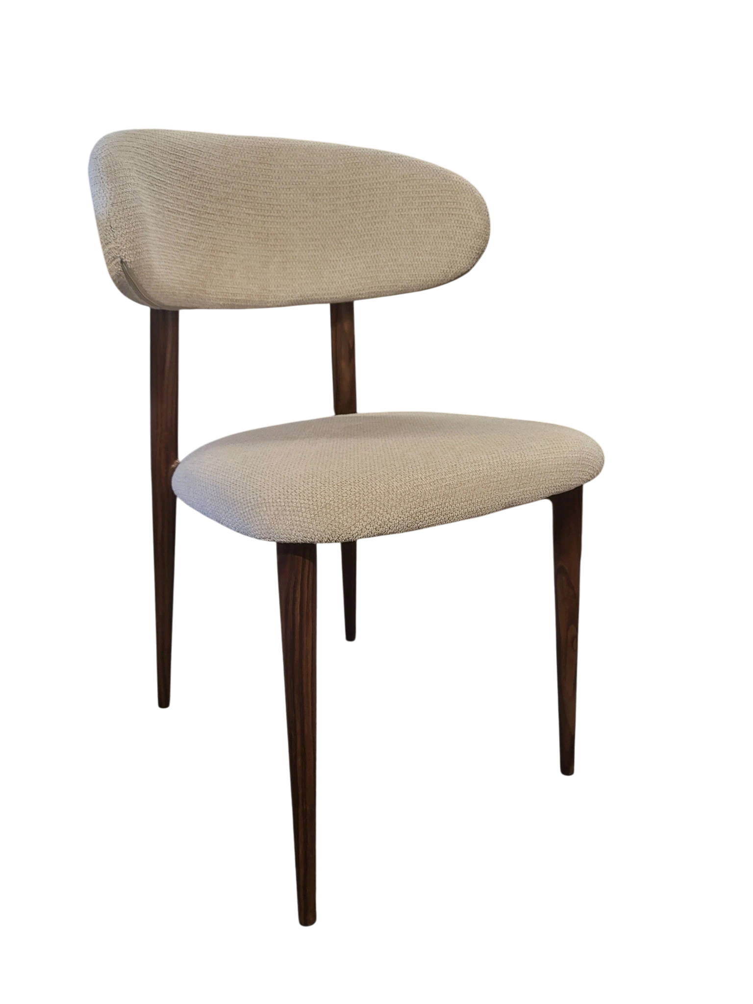 Chaise BOHÈME en tissu chenille beige - Pieds noyer REF 50