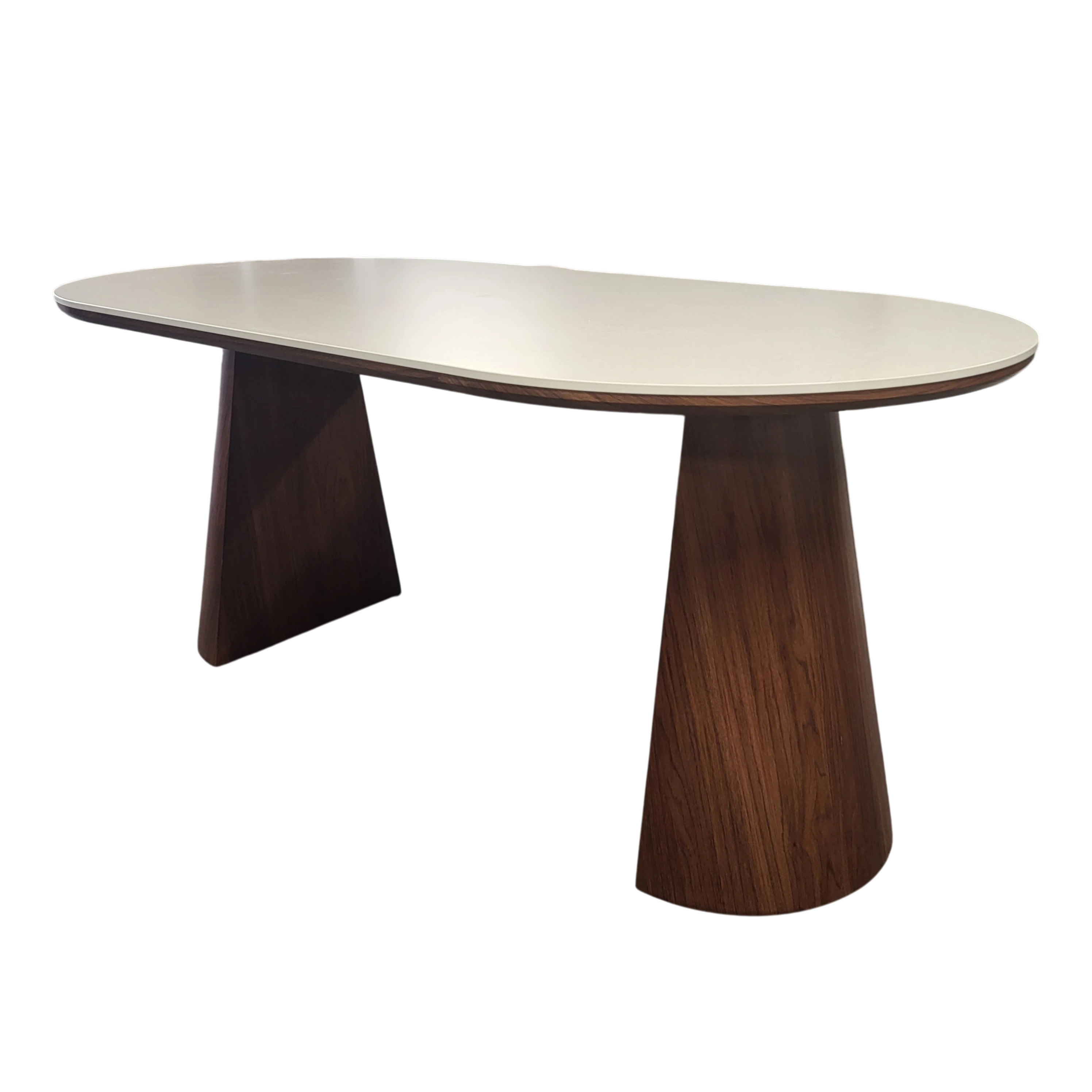 Table à manger DAYNA - Plateau en céramique et pieds effet noyer REF 1014