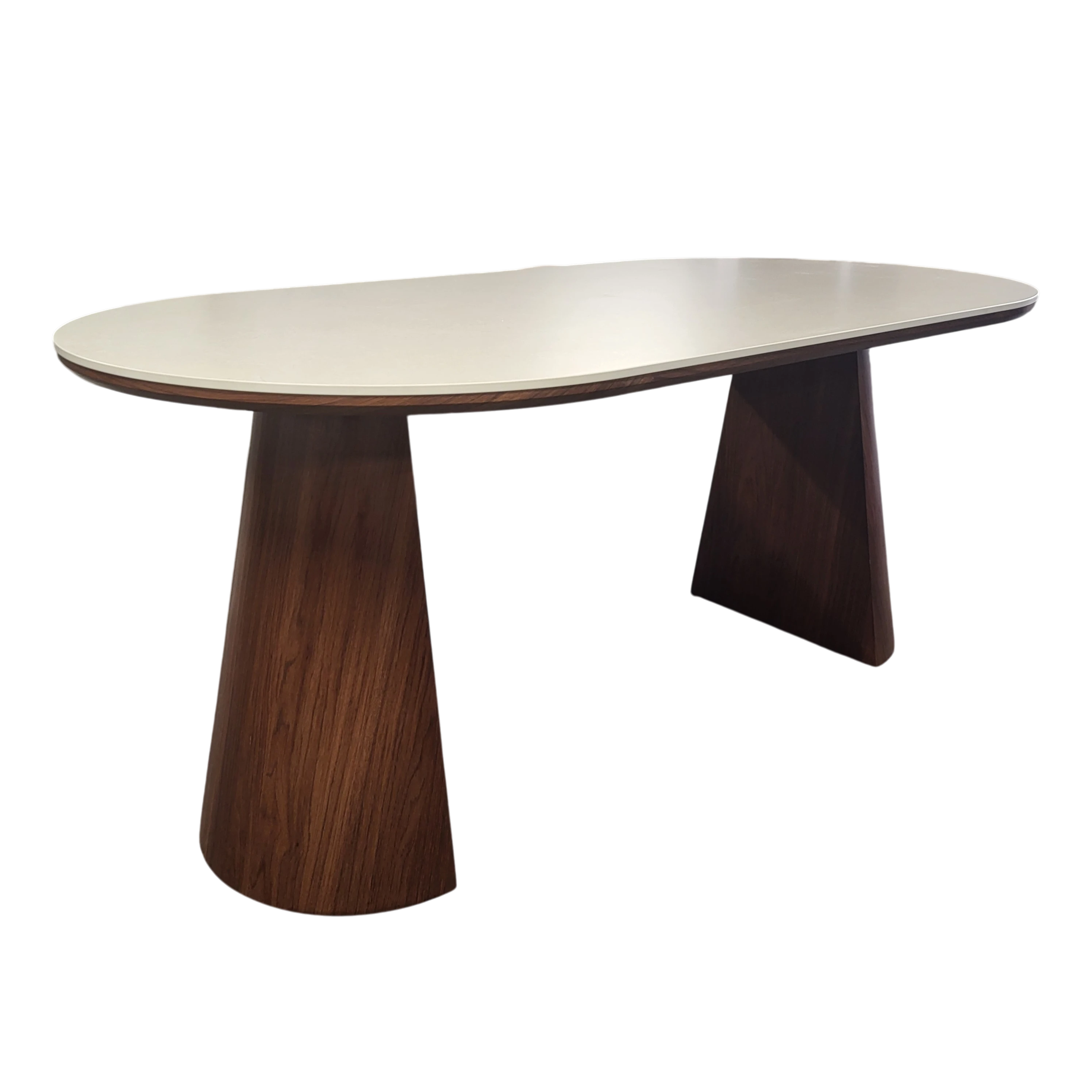 Table à manger DAYNA - Plateau en céramique et pieds effet noyer REF 1014