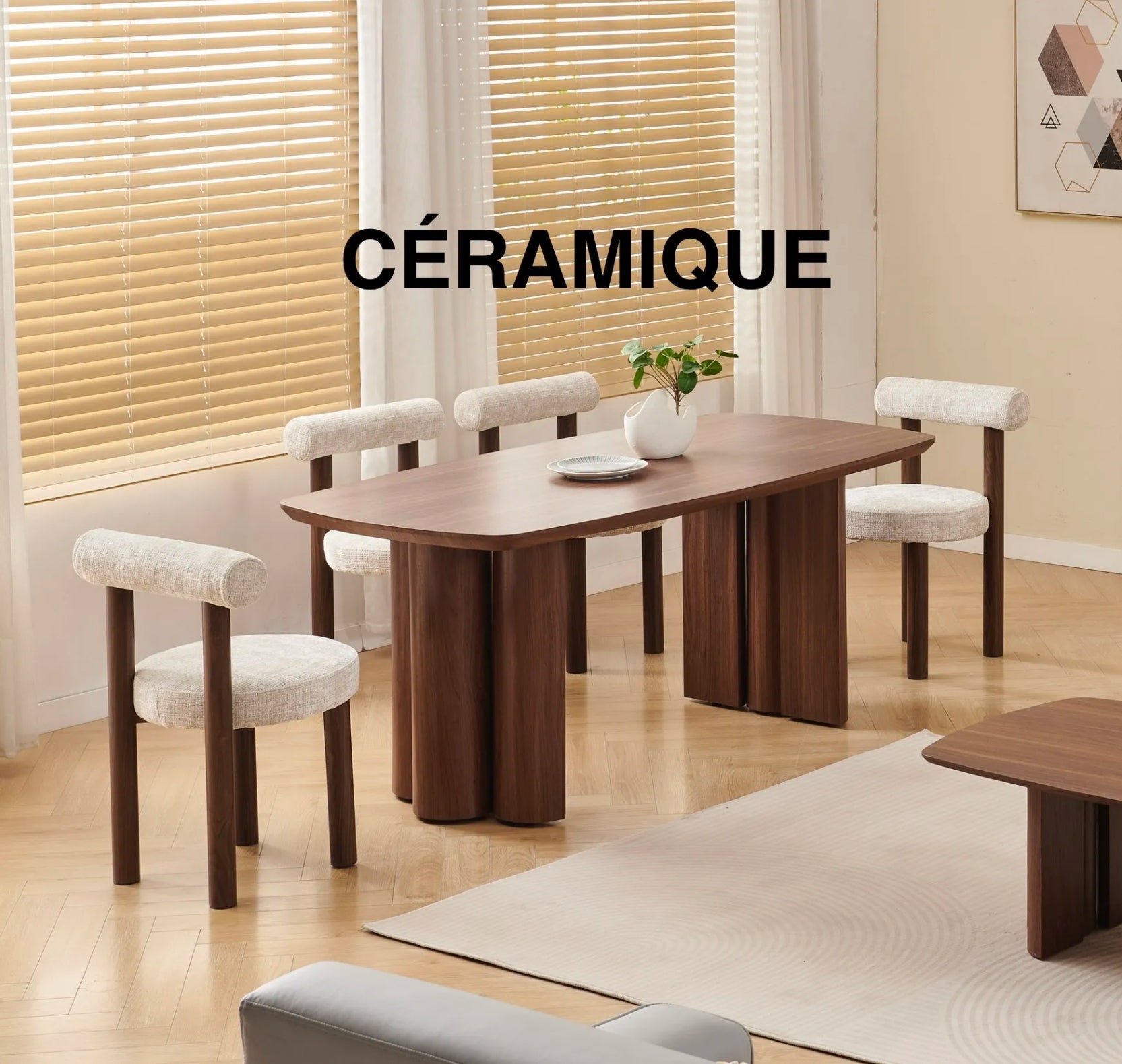 Table à manger TRINITY - Plateau noyer céramique 180 cm - REF 138