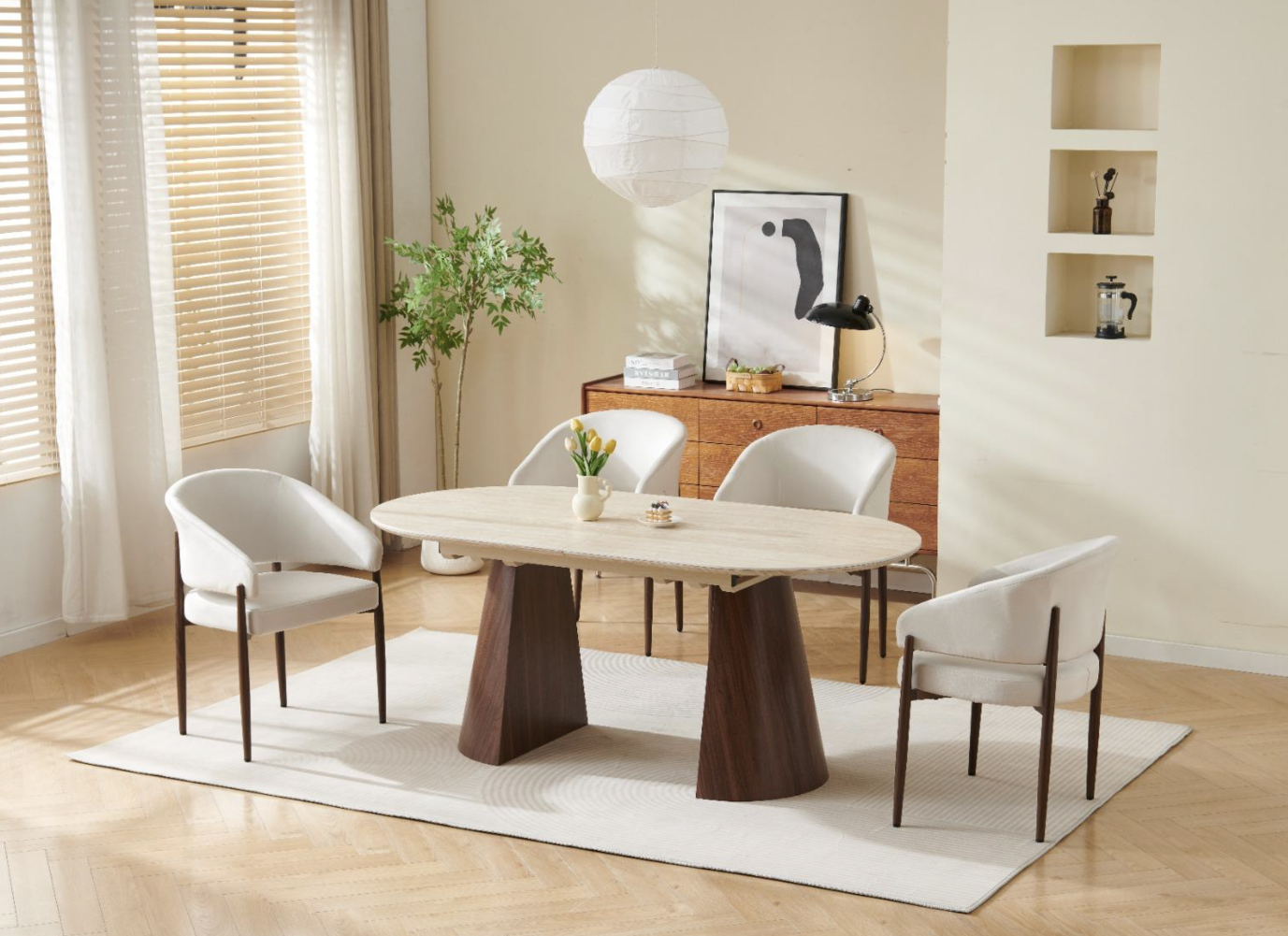 Table à manger extensible ANASTASIA - Plateau travertin - 180-220 cm REF 136