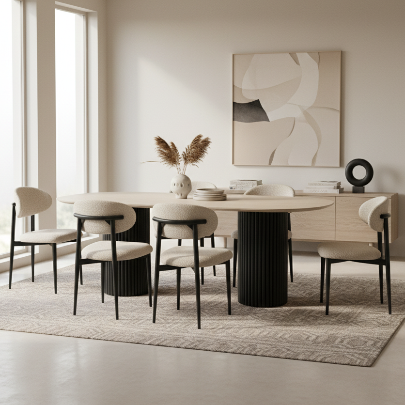 Table à manger Keysha – Métal noir & céramique effet travertin SKU 101