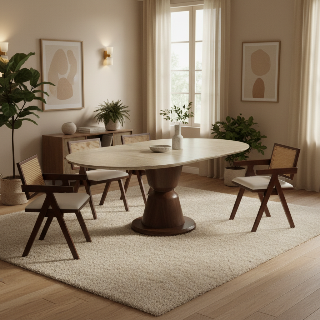 Table à manger rallonge Camille – Plateau céramique & pied noyer