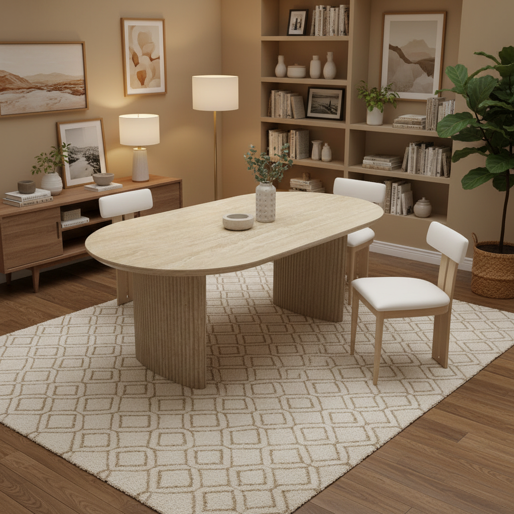 Table à manger JOSEPHINE plateau en céramique effet travertin - 180 cm sku 17