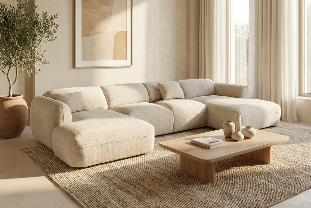 Canapé CLOUD U - Tissu marbella crème