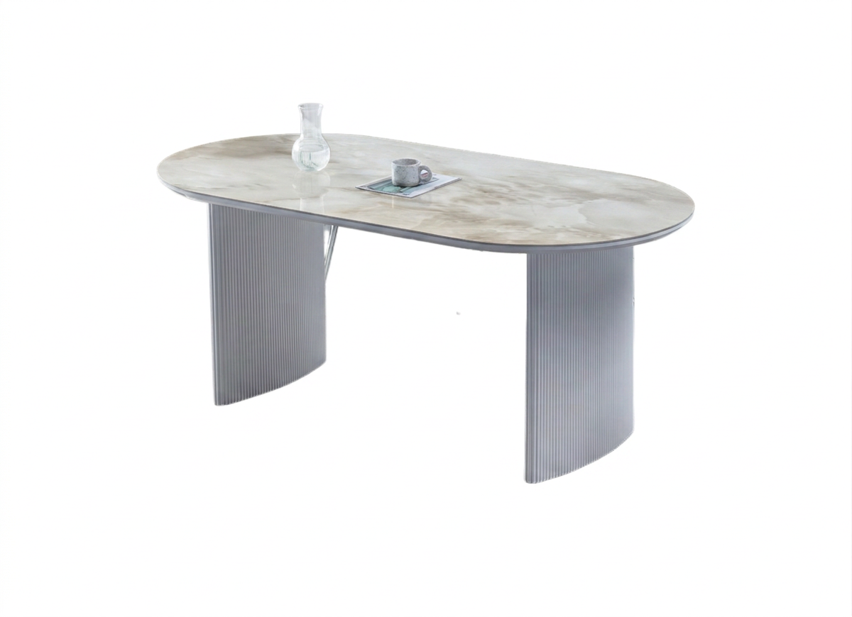 Table à manger JOSEPHINE plateau en céramique MARBRE BEIGE.