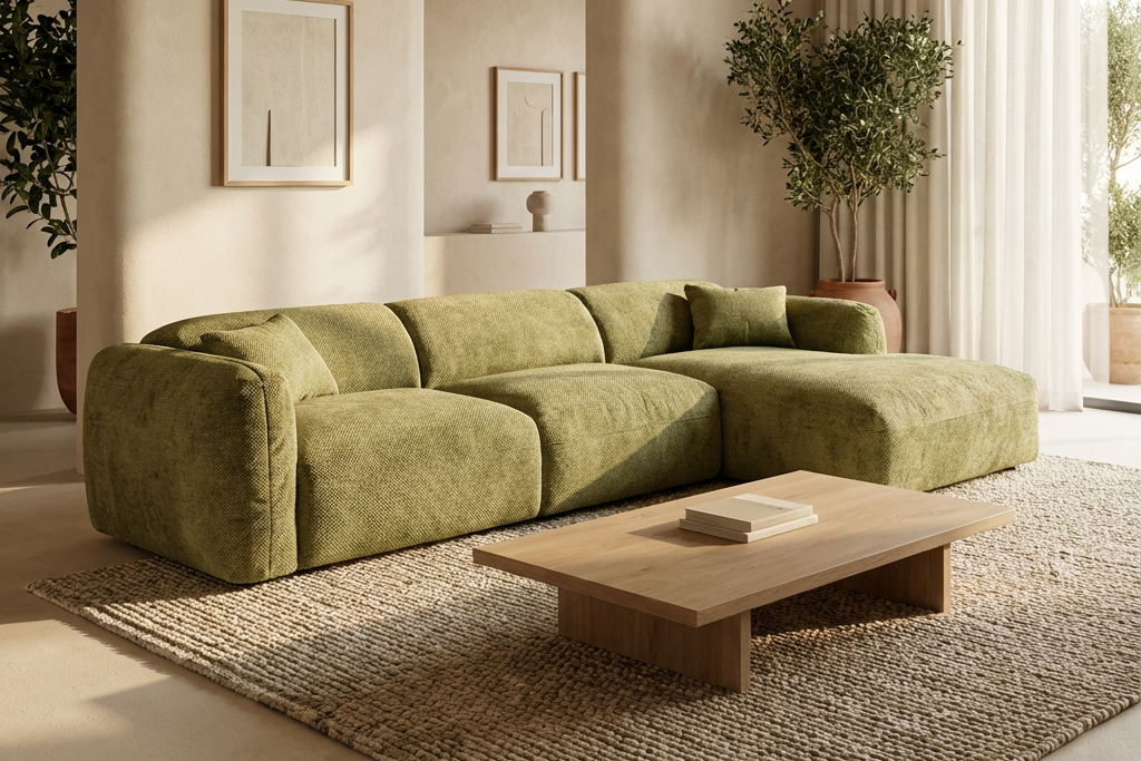 Canapé CLOUD - Tissu chenille vert olive