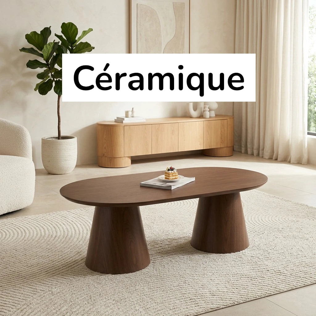 Table basse ICONIC plateau céramique et pieds noyer - 120 cm REF 149