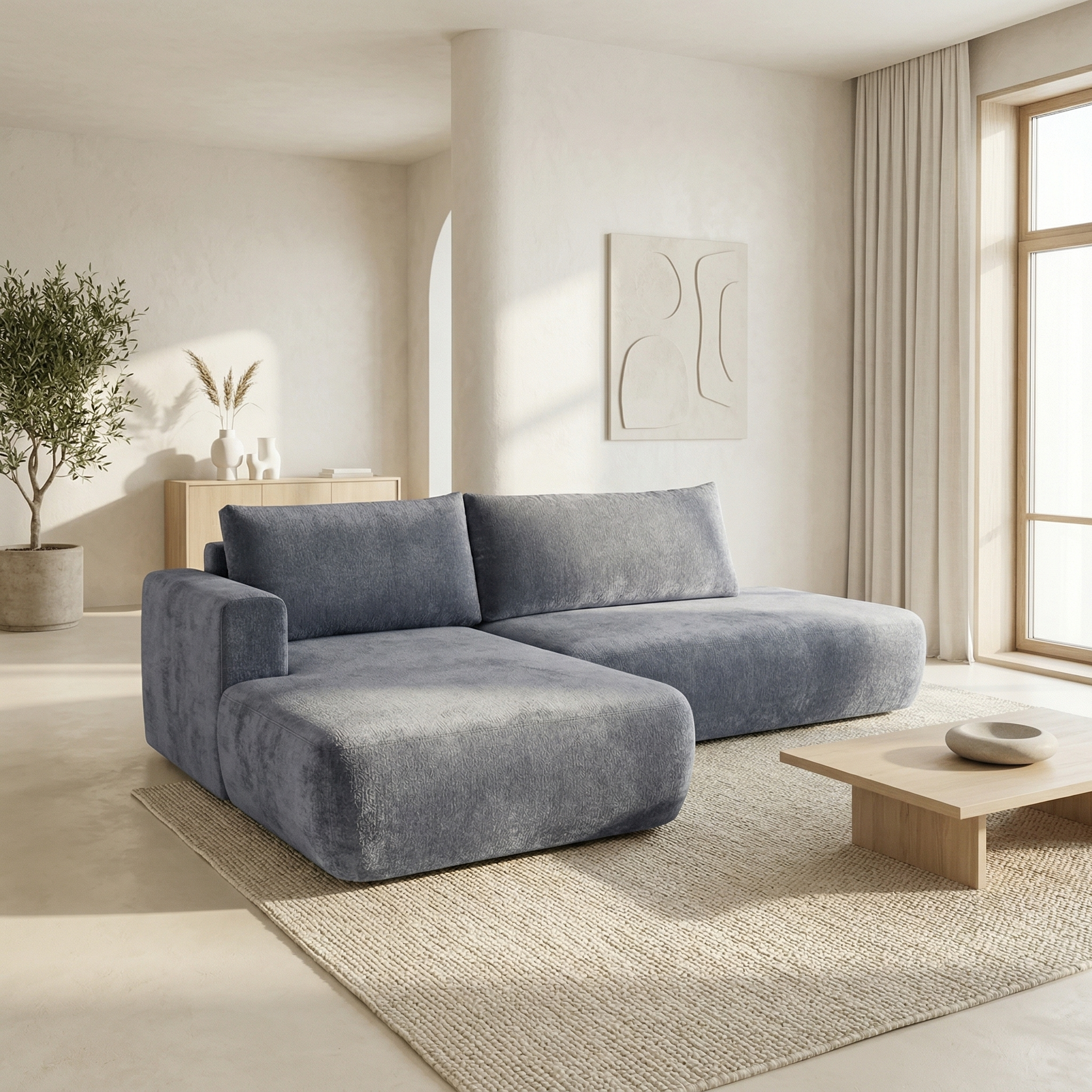 Canapé convertible avec coffre de rangement - COMO - Tissu texturé gris foncé