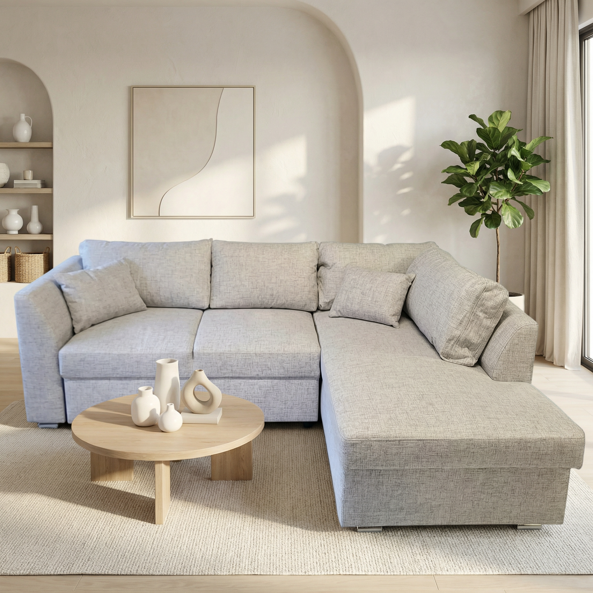 Canapé convertible TOSKANA avec méridienne - Tissu foster 17