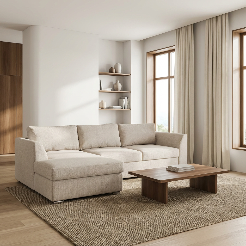 Canapé convertible avec coffre de rangement - TOSKANA - Tissu beige foncé (aragon 14)