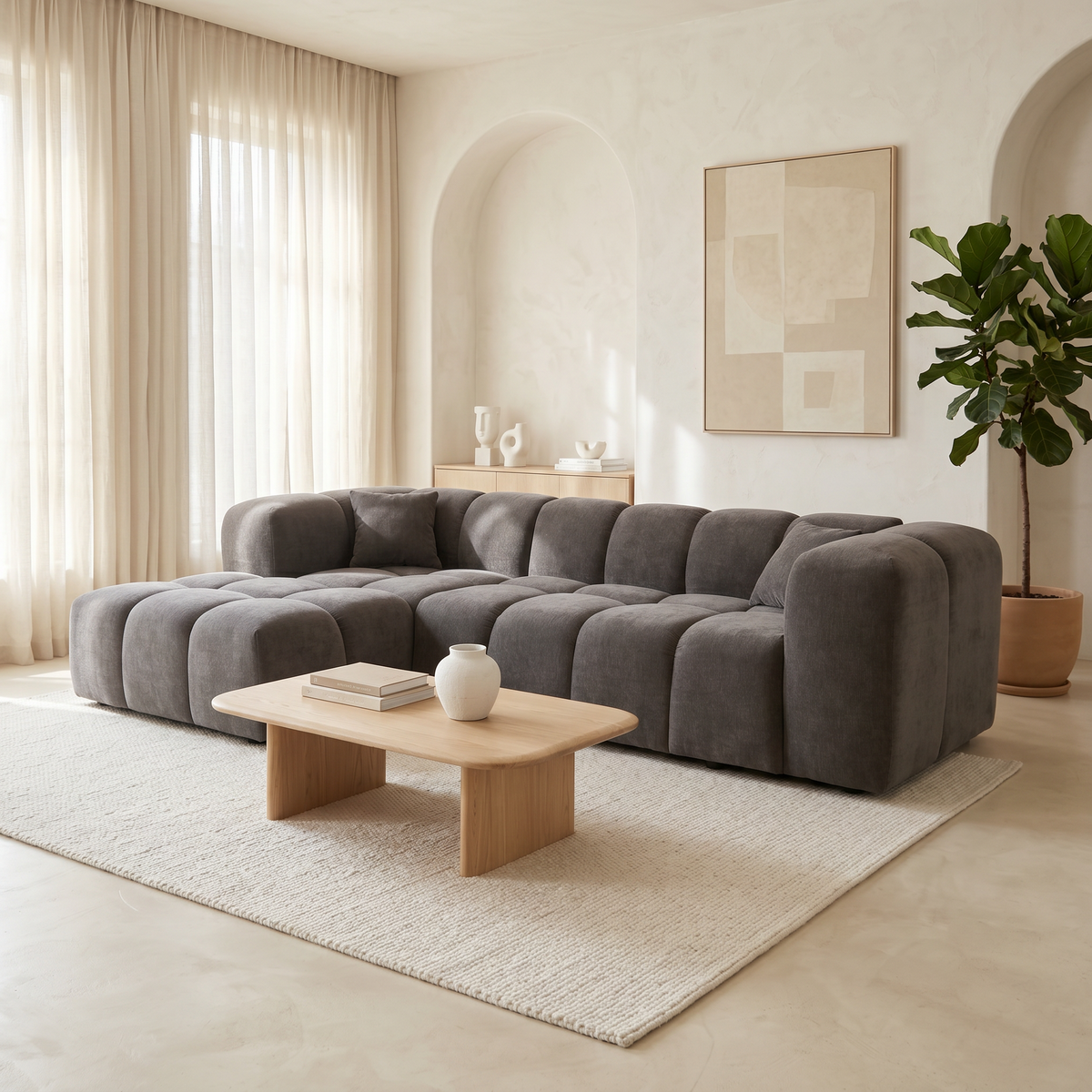 Canapé convertible avec coffre de rangement MONET L sleep - Tissu gris anthracite - Flow 2 (SIC)
