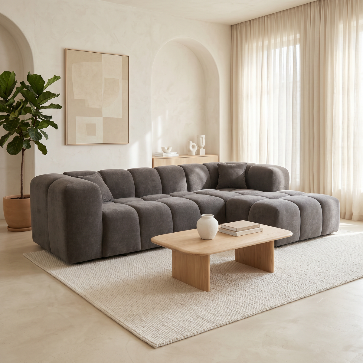Canapé convertible avec coffre de rangement MONET L sleep - Tissu gris anthracite - Flow 2 (SIC)