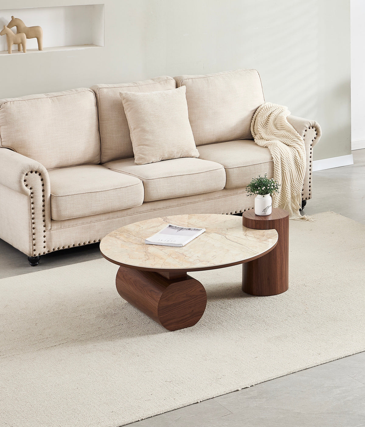 Table basse RONDIN - Plateau en céramique en Pierre Naturelle - 90 cm REF 220