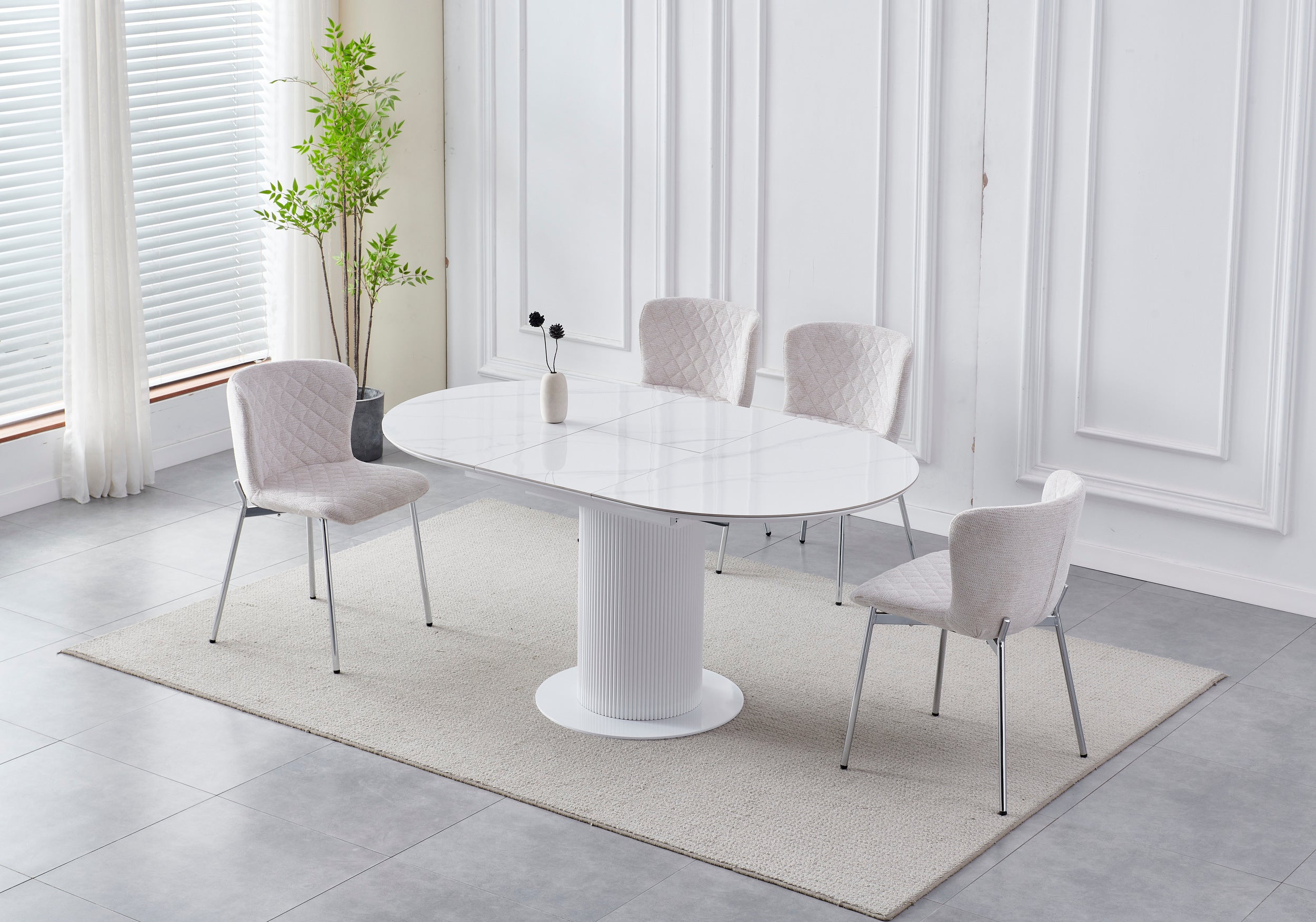 Table à manger rallonge 125cm/165cm céramique SOFIA - Pied Blanc REF 202