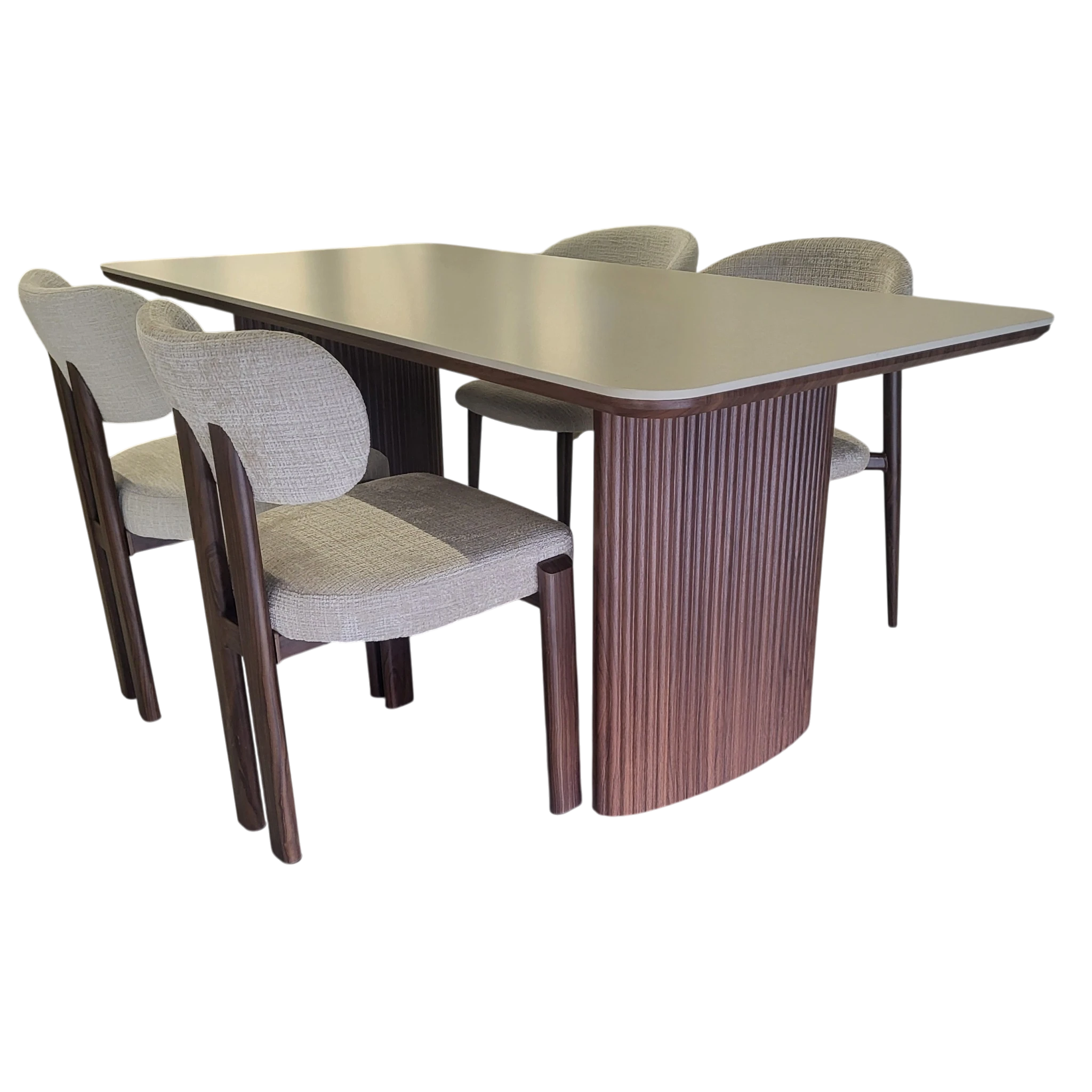 Table à manger rectangle LUNA en céramique - 180cm - Pied noyer plateau ceramic 10mm blanc cassé- REF 1009