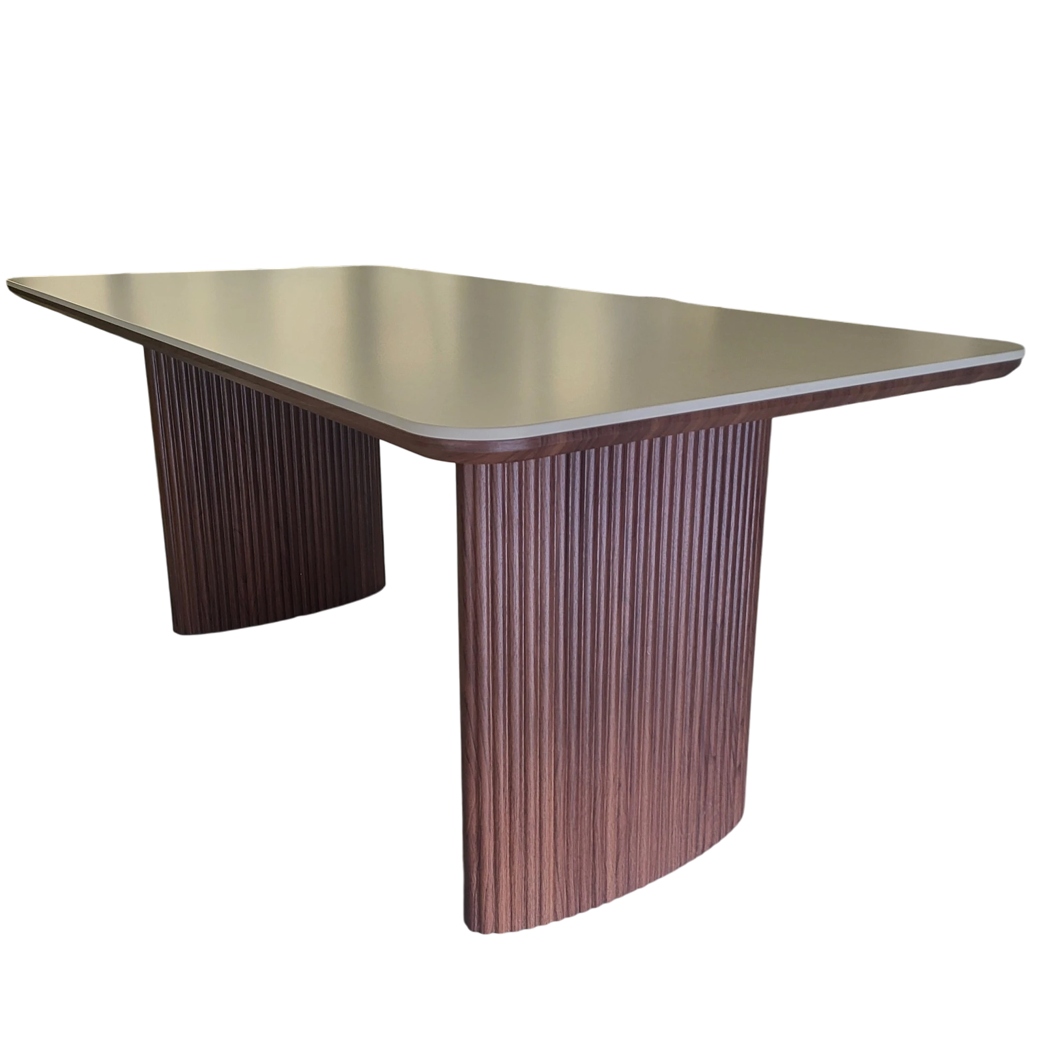 Table à manger rectangle LUNA en céramique - 180cm - Pied noyer plateau ceramic 10mm blanc cassé- REF 1009