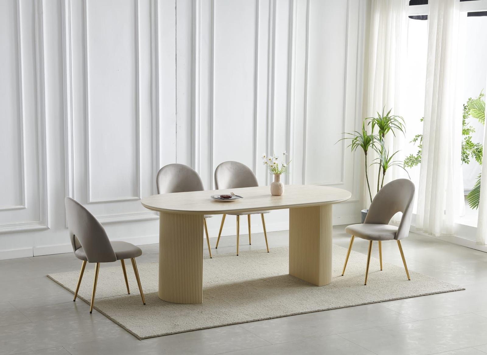 TABLE A MANGER CALYPSO CERAMIQUE EFFET TRAVERTIN 180