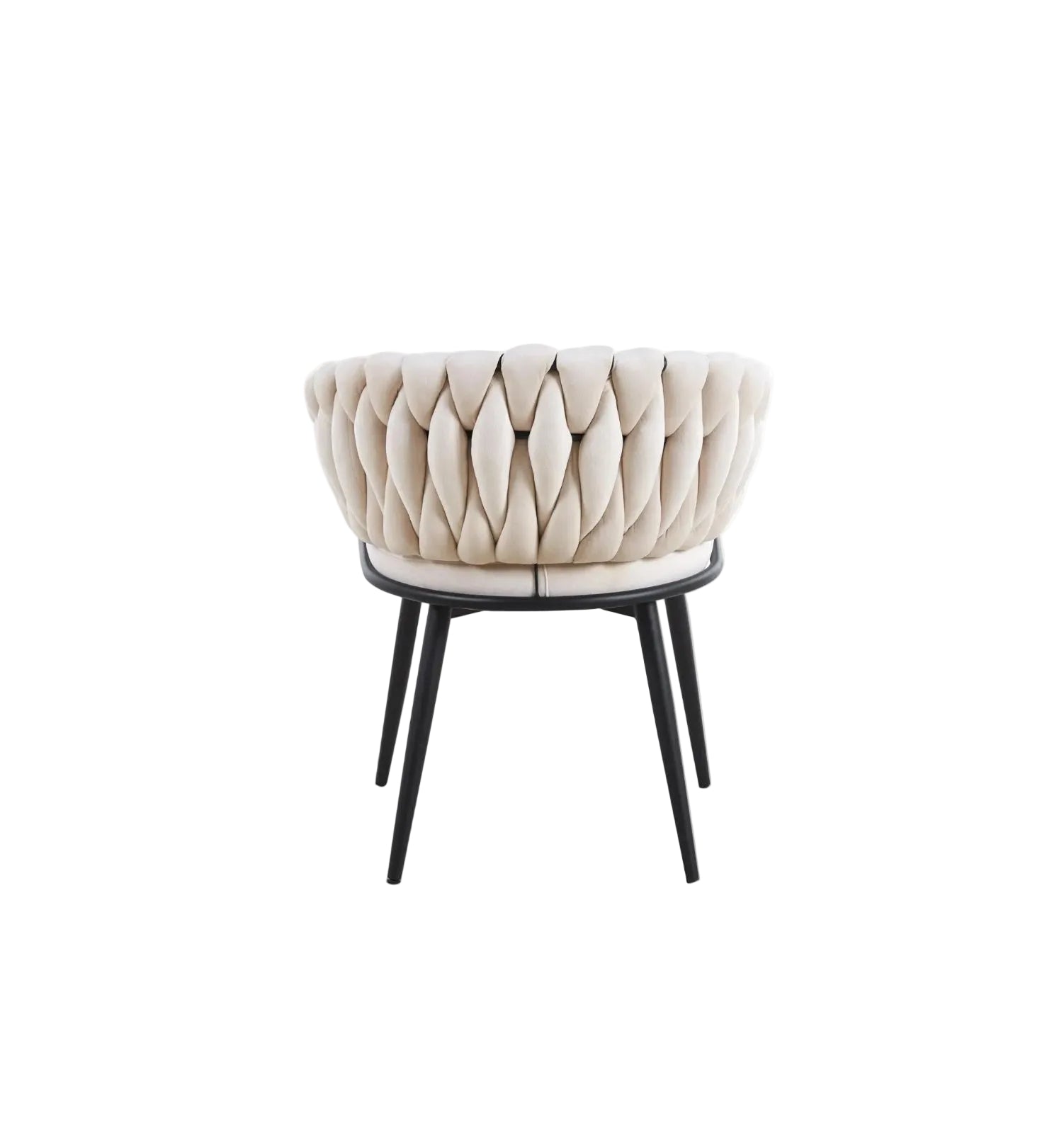 Chaise tressée avec accoudoirs - Velours beige et pieds métal noir REF 113