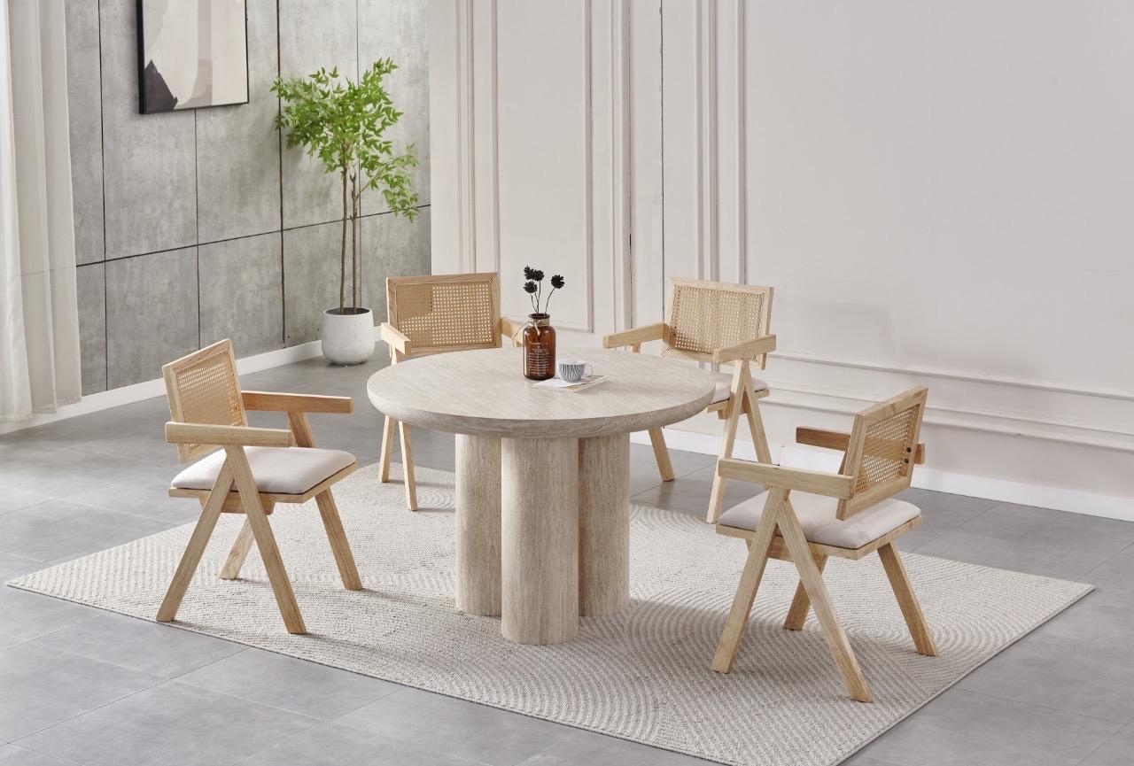 Table ronde MAYA plateau effet travertin naturel - Pied central - Ø110 cm REF 33