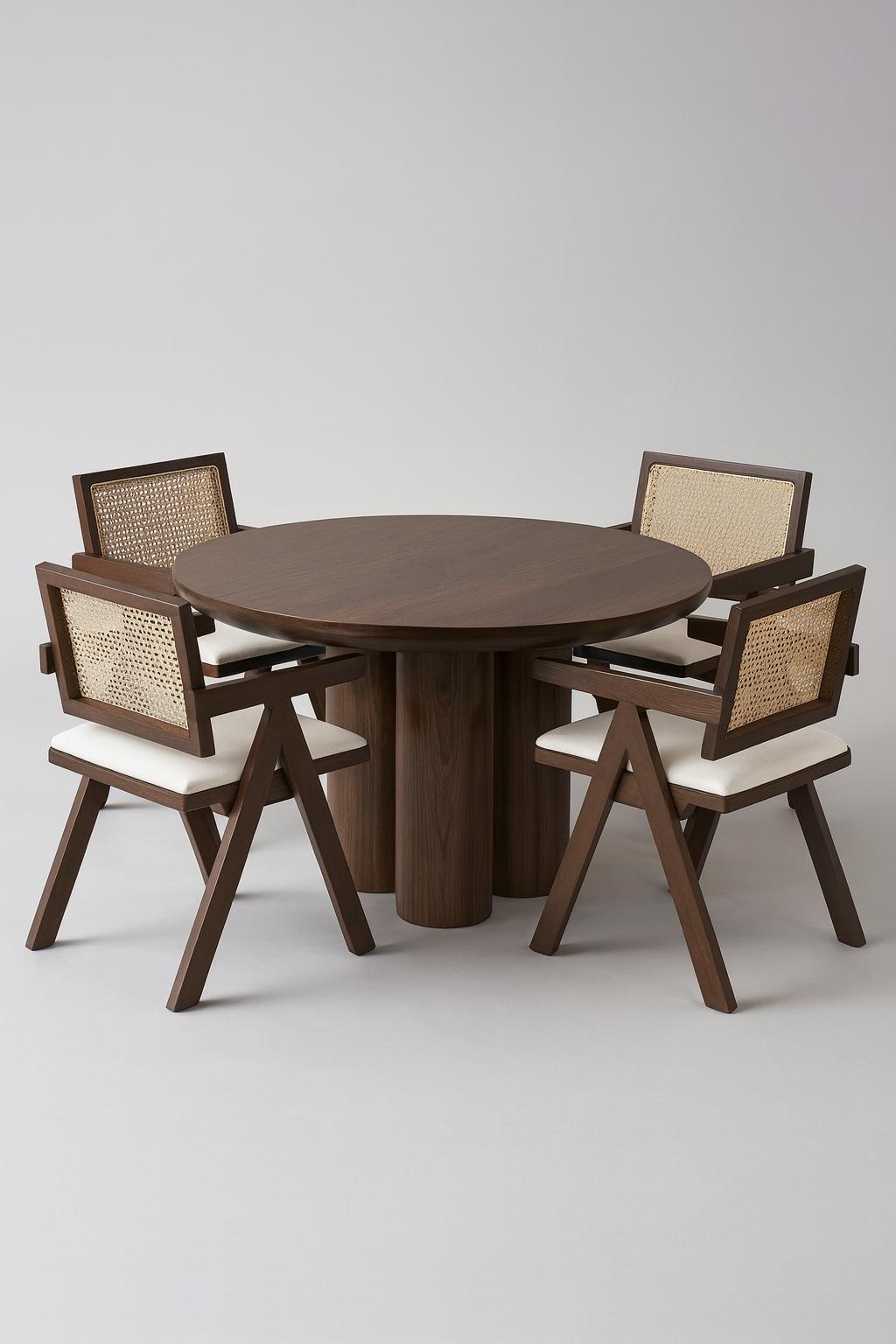 Table ronde MAYA plateau et pieds en effet noyer - Ø110 cm REF 34