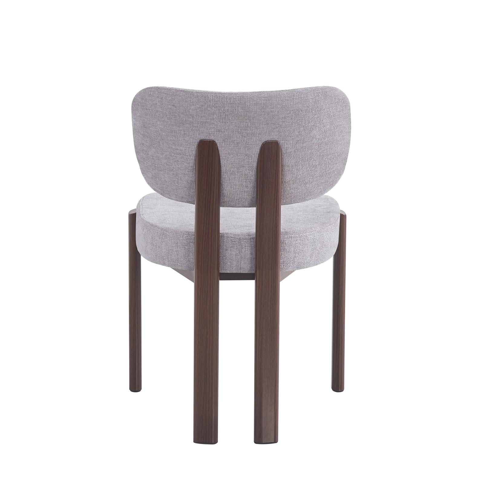 Chaise Baguette – Tissu chenille gris clair & pieds effet noyer