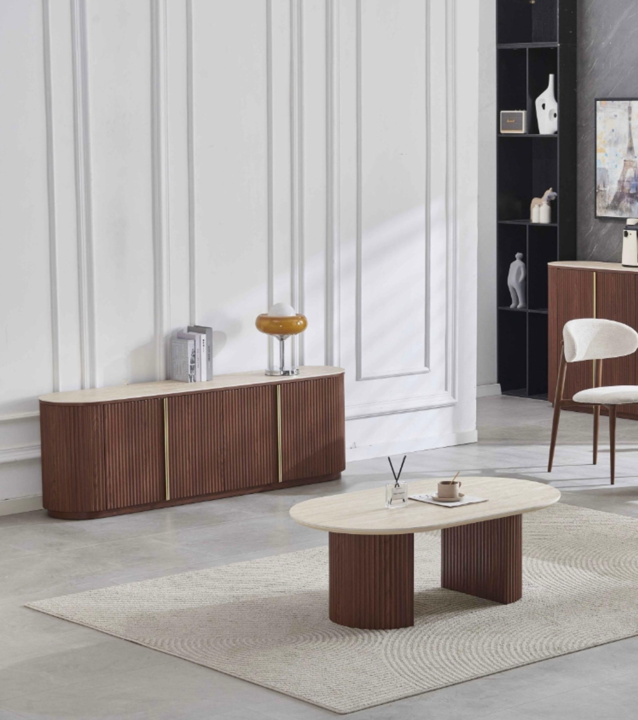 MEUBLE TV CALYPSO NOYER – PLATEAU EN CÉRAMIQUE TRAVERTIN 180 cm SKU 56