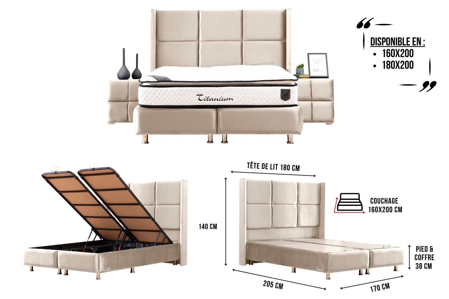 Lit Coffre Rio 160x200 Beige